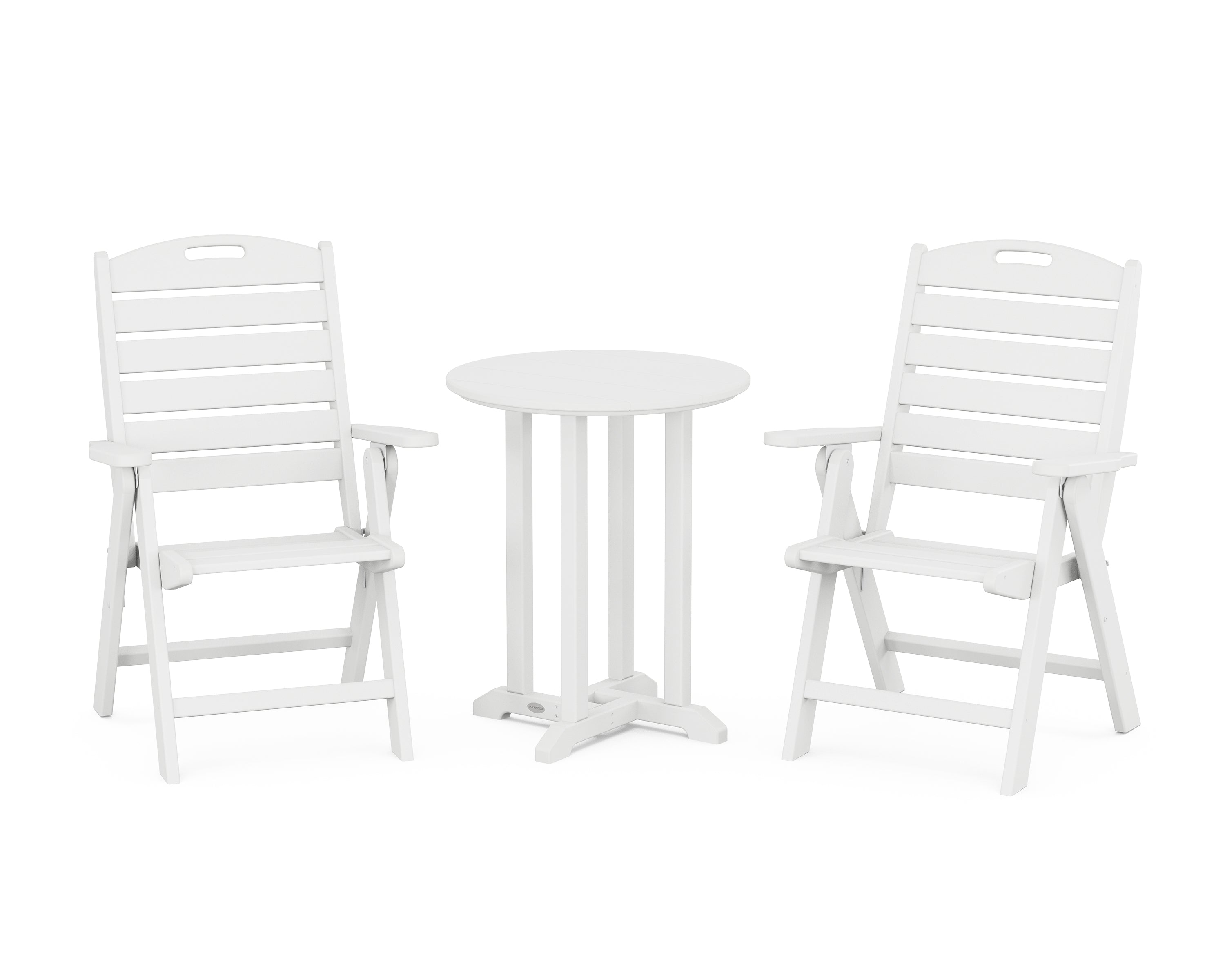 POLYWOOD® Nautical Folding Highback Chair 3-Piece Round Bistro Dining Set in White