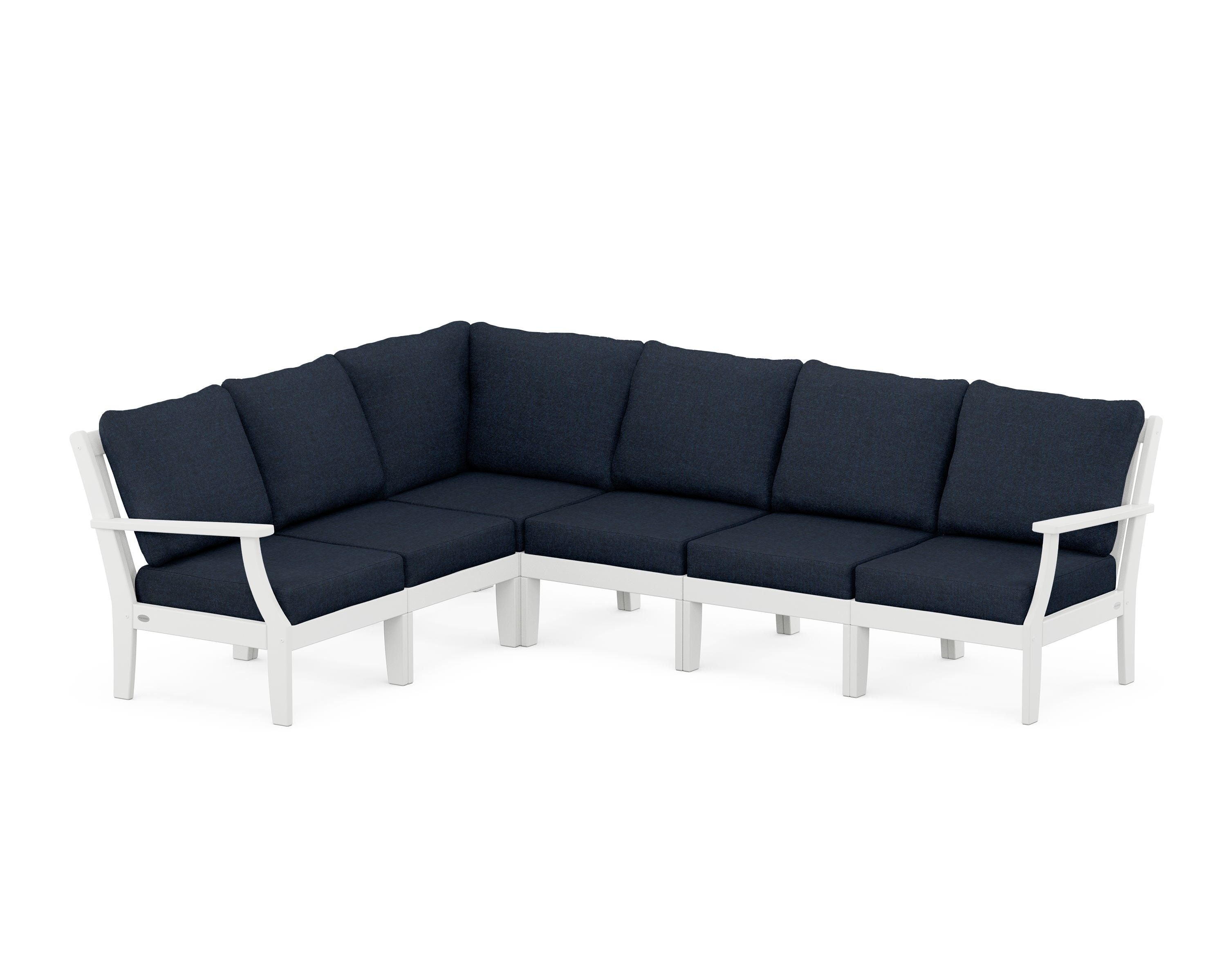 POLYWOOD® Braxton Modular 6-Piece Deep Seating Set in White / Marine Indigo