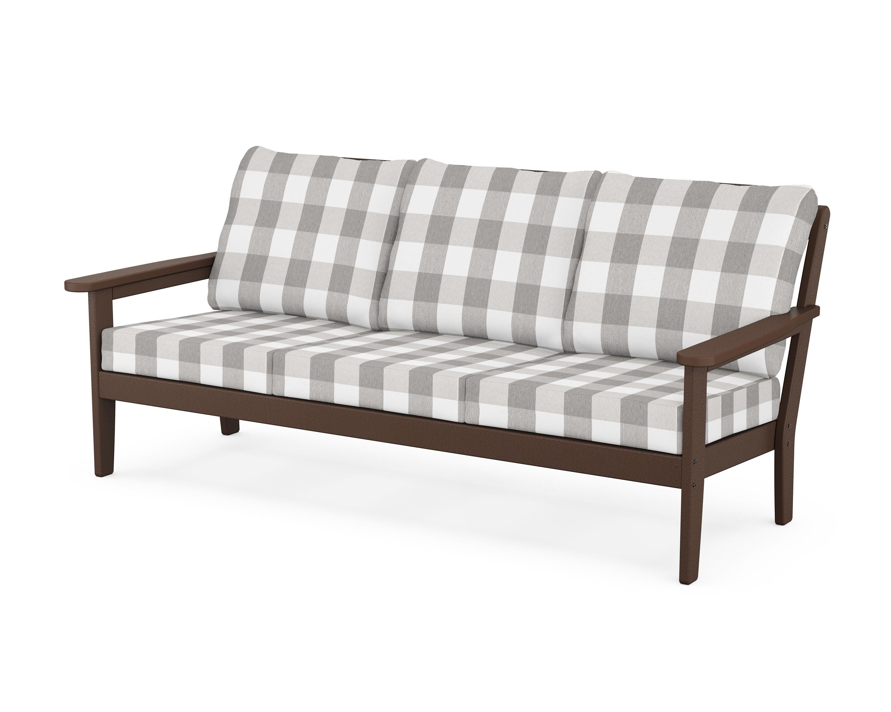 Country Living Cottage Deep Seating Sofa in Mahogany / Buffalo Plaid Grey Mist