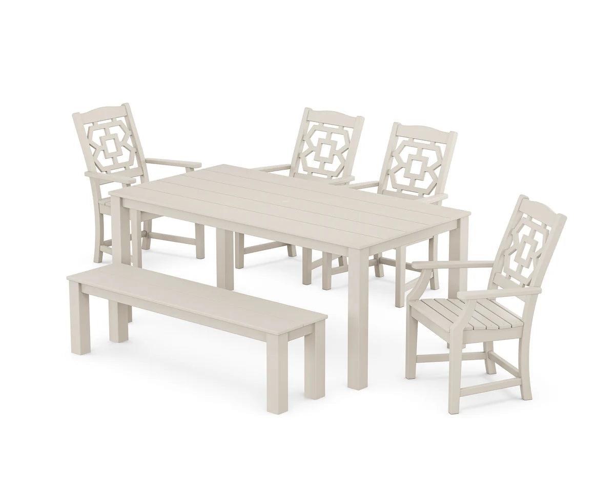 Chinoiserie 6-Piece Parsons Dining Set with Bench