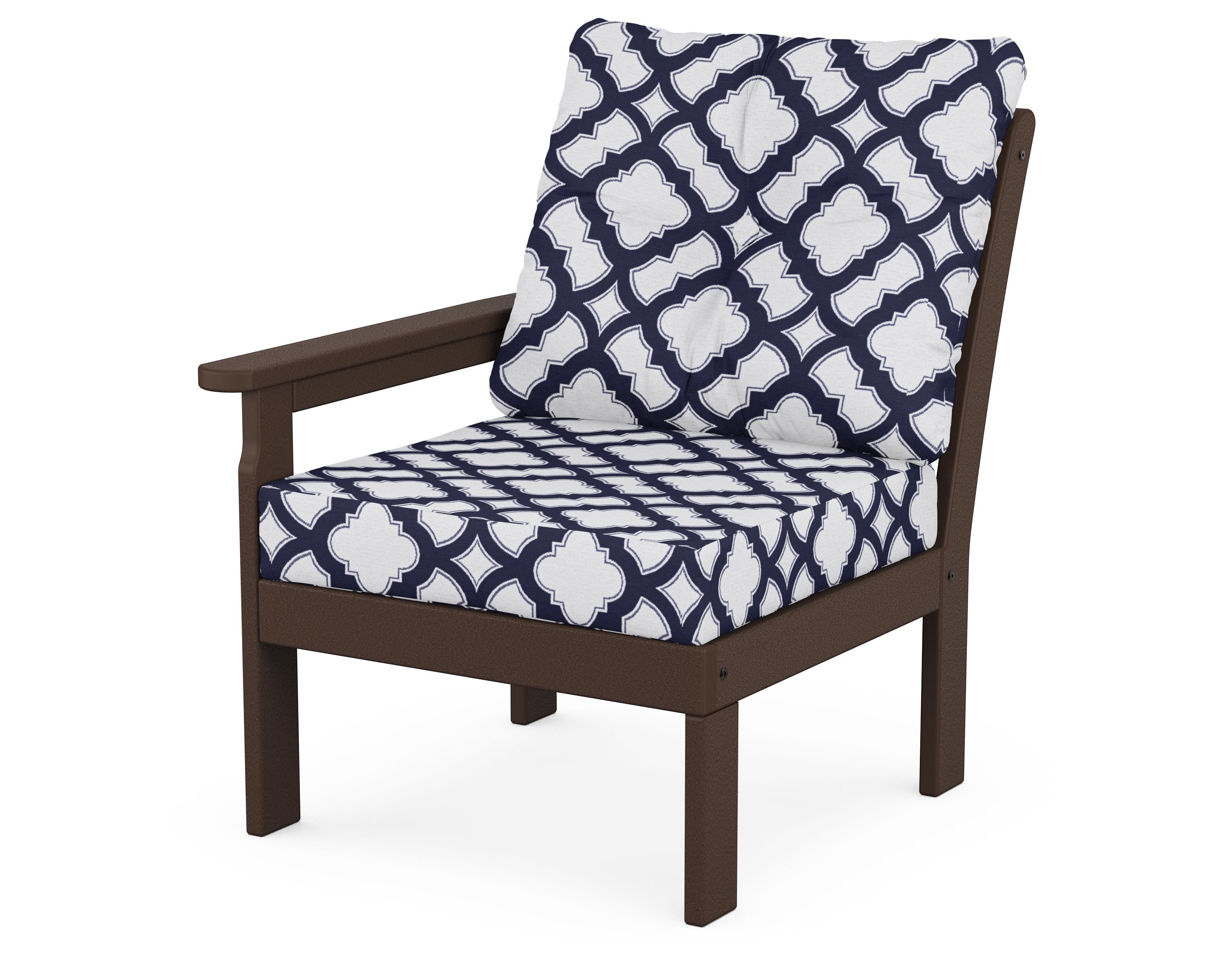 POLYWOOD® Vineyard Modular Left Arm Chair in Mahogany / Trellis Navy