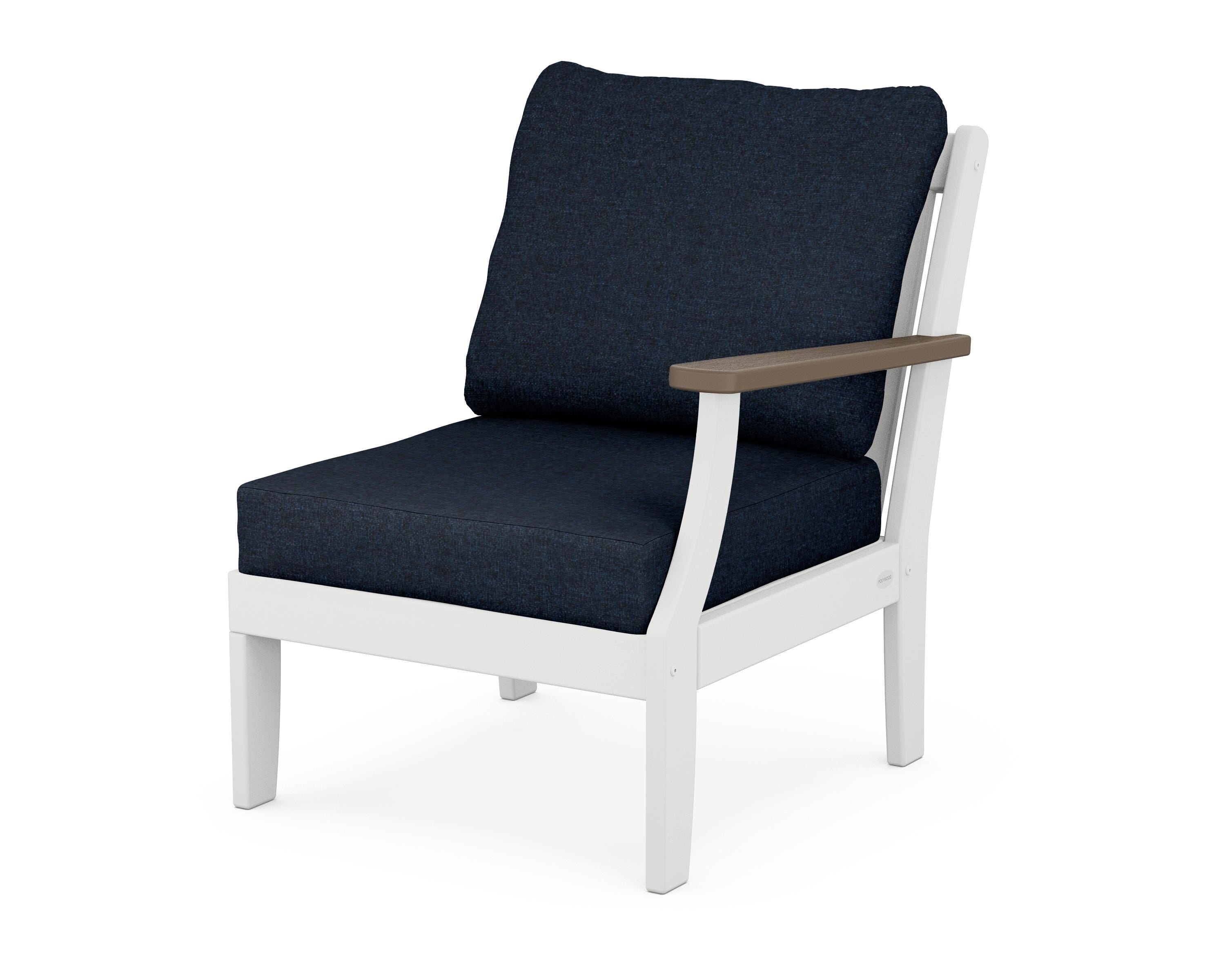 POLYWOOD® Braxton Modular Right Arm Chair in White / Kona / Marine Indigo