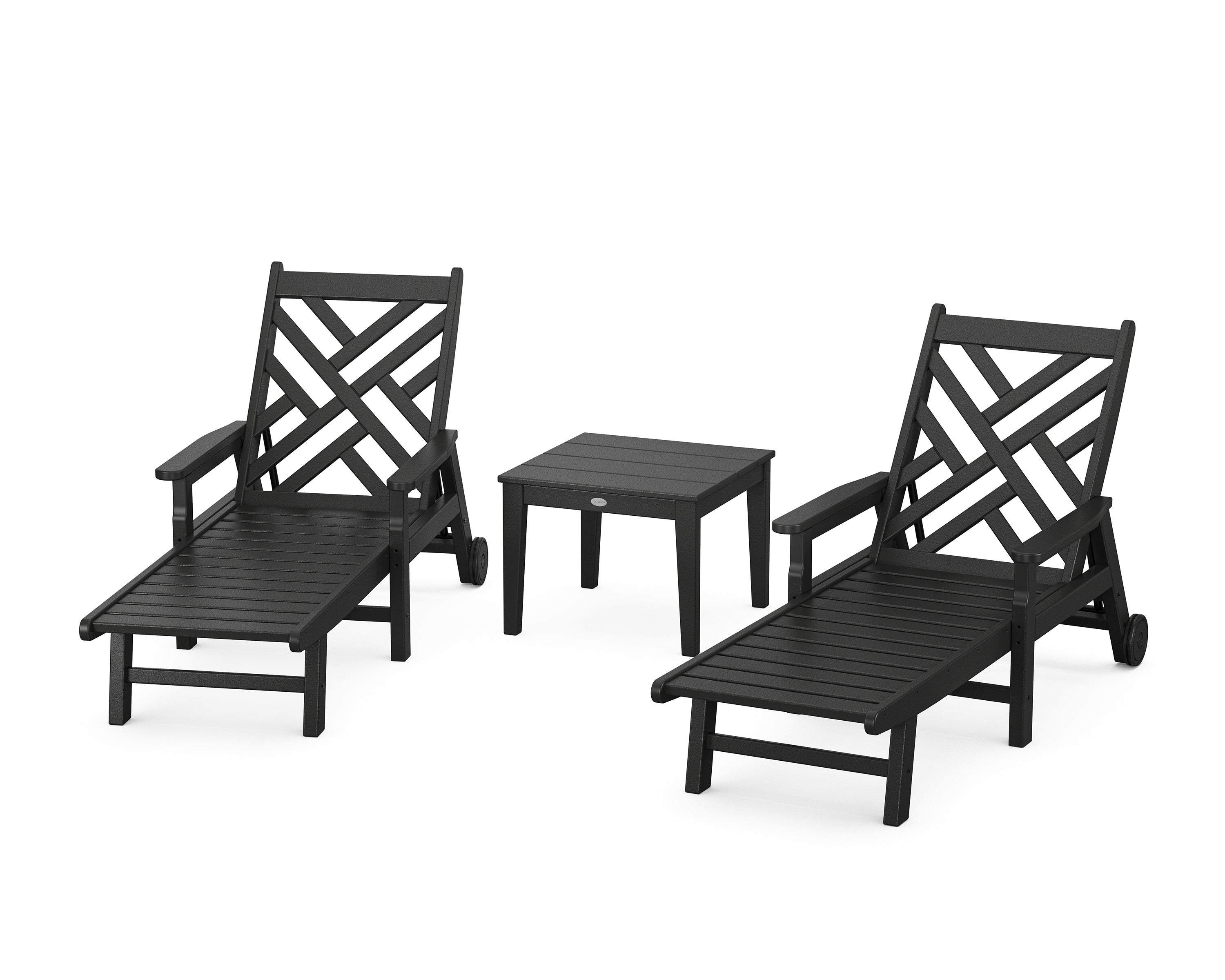 POLYWOOD® Chippendale 3-Piece Chaise Set with Arms and Wheels in Black