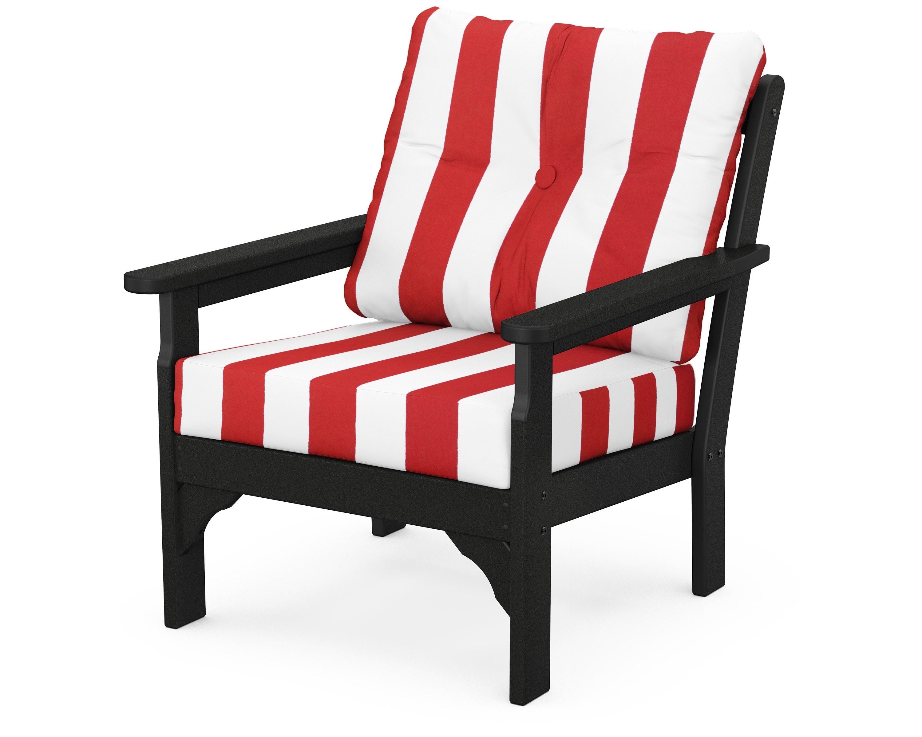 POLYWOOD® Vineyard Deep Seating Chair in Black / Cabana Stripe Crimson