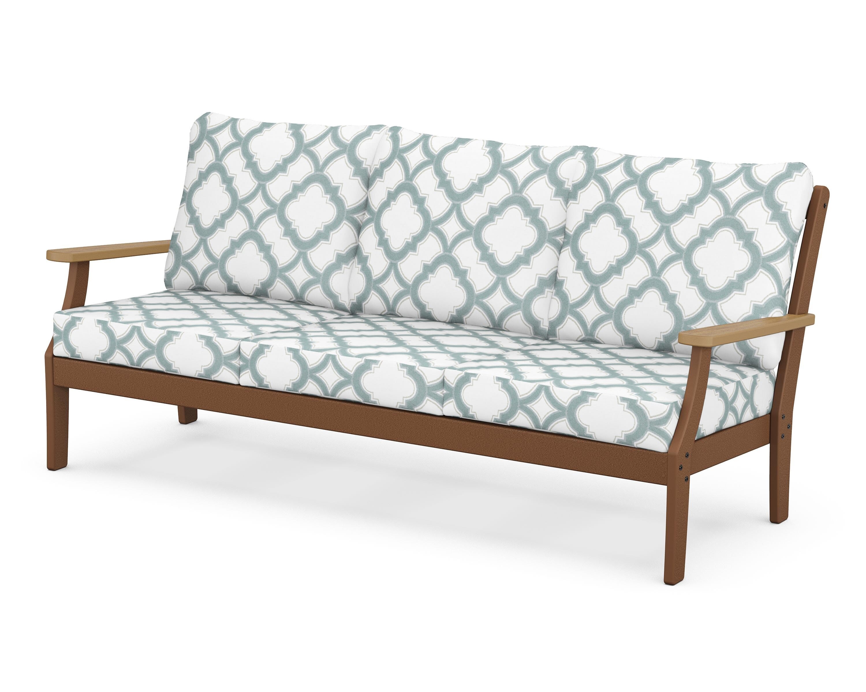 POLYWOOD® Braxton Deep Seating Sofa in Teak / Natural / Trellis Glacier Spa