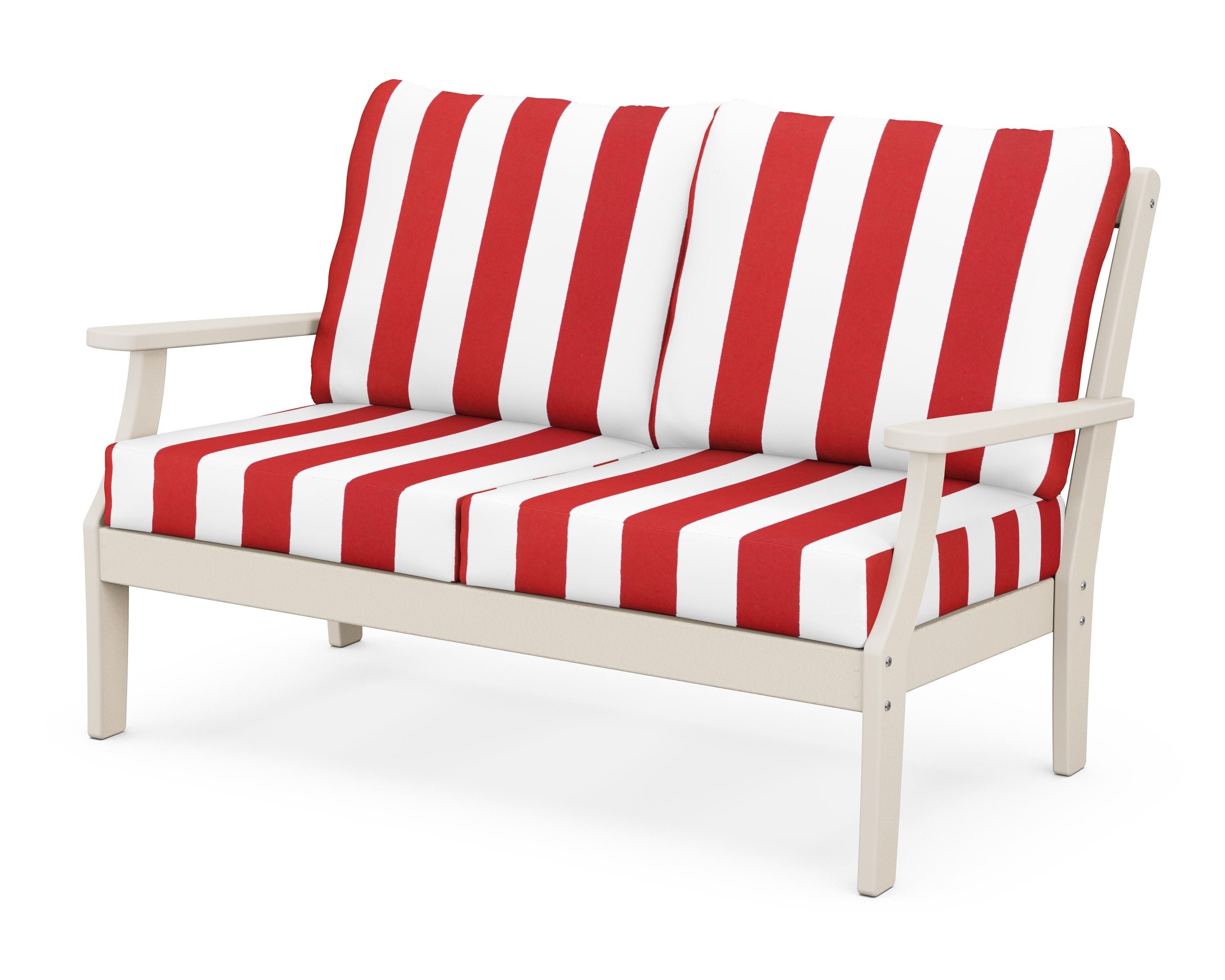 POLYWOOD® Braxton Deep Seating Loveseat in Sand / Cabana Stripe Crimson