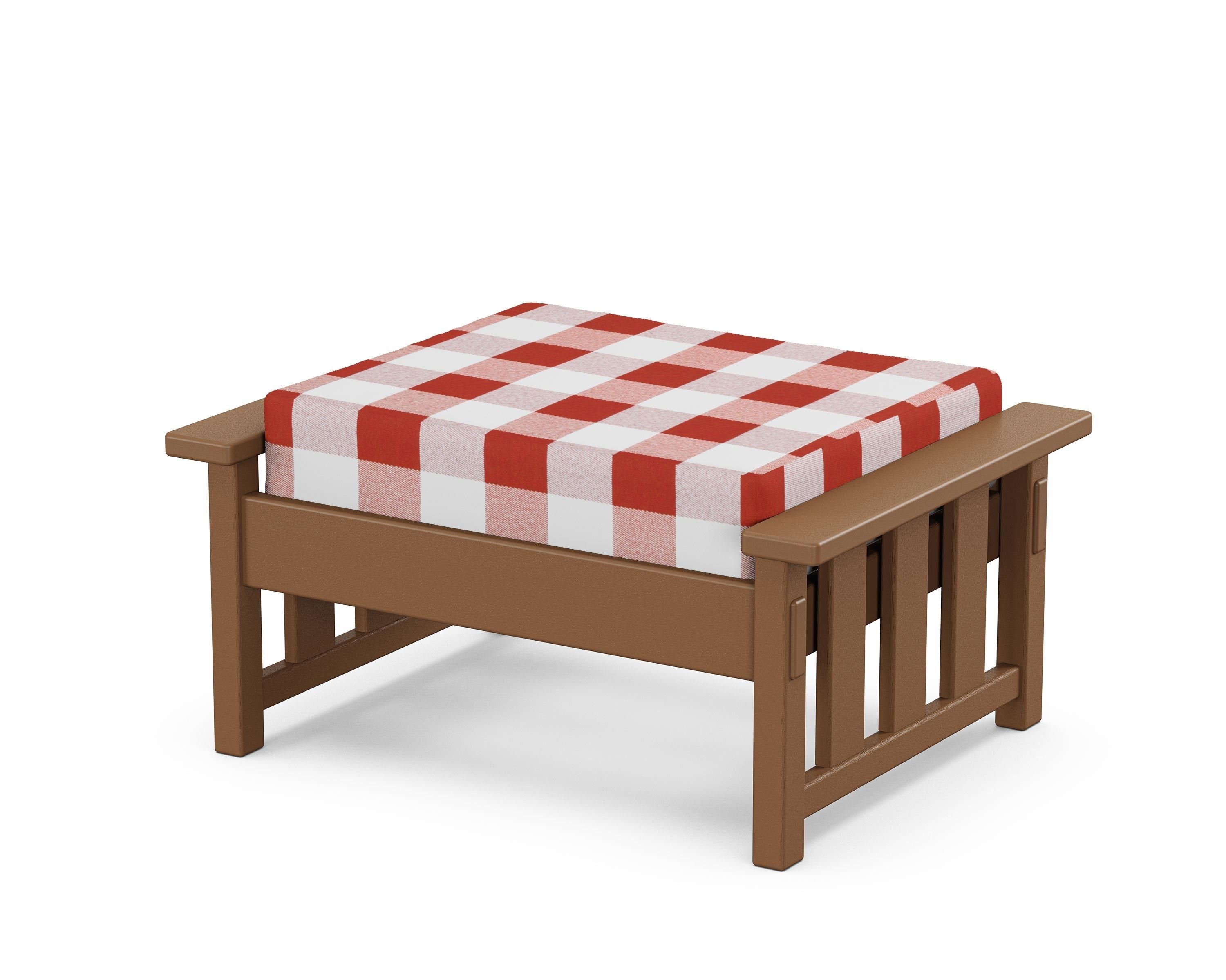Martha Stewart by POLYWOOD® Acadia Deep Seating Ottoman in Teak / Buffalo Plaid Crimson