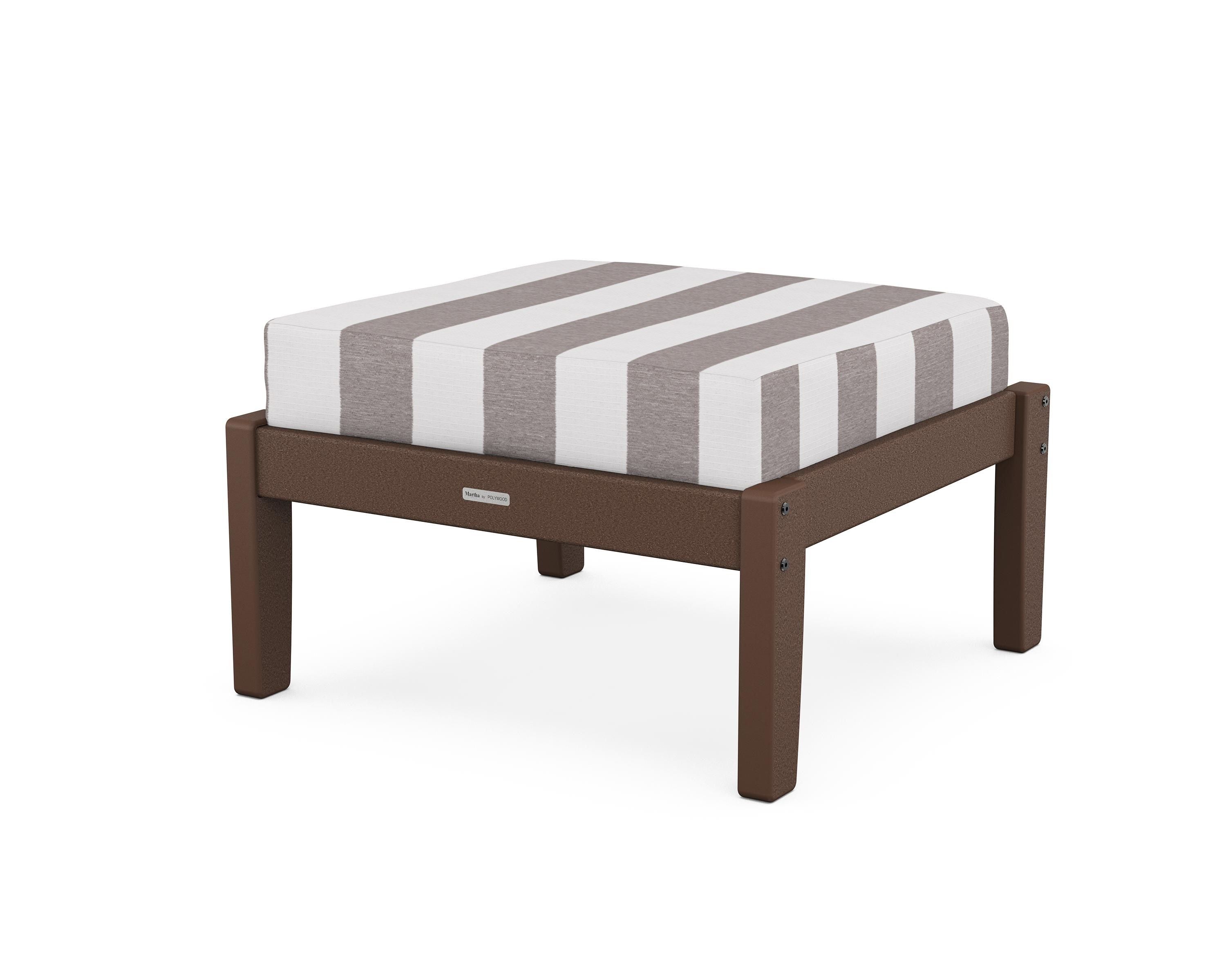 Martha Stewart by POLYWOOD® Chinoiserie Deep Seating Ottoman in Mahogany / Cabana Stripe Grey Mist