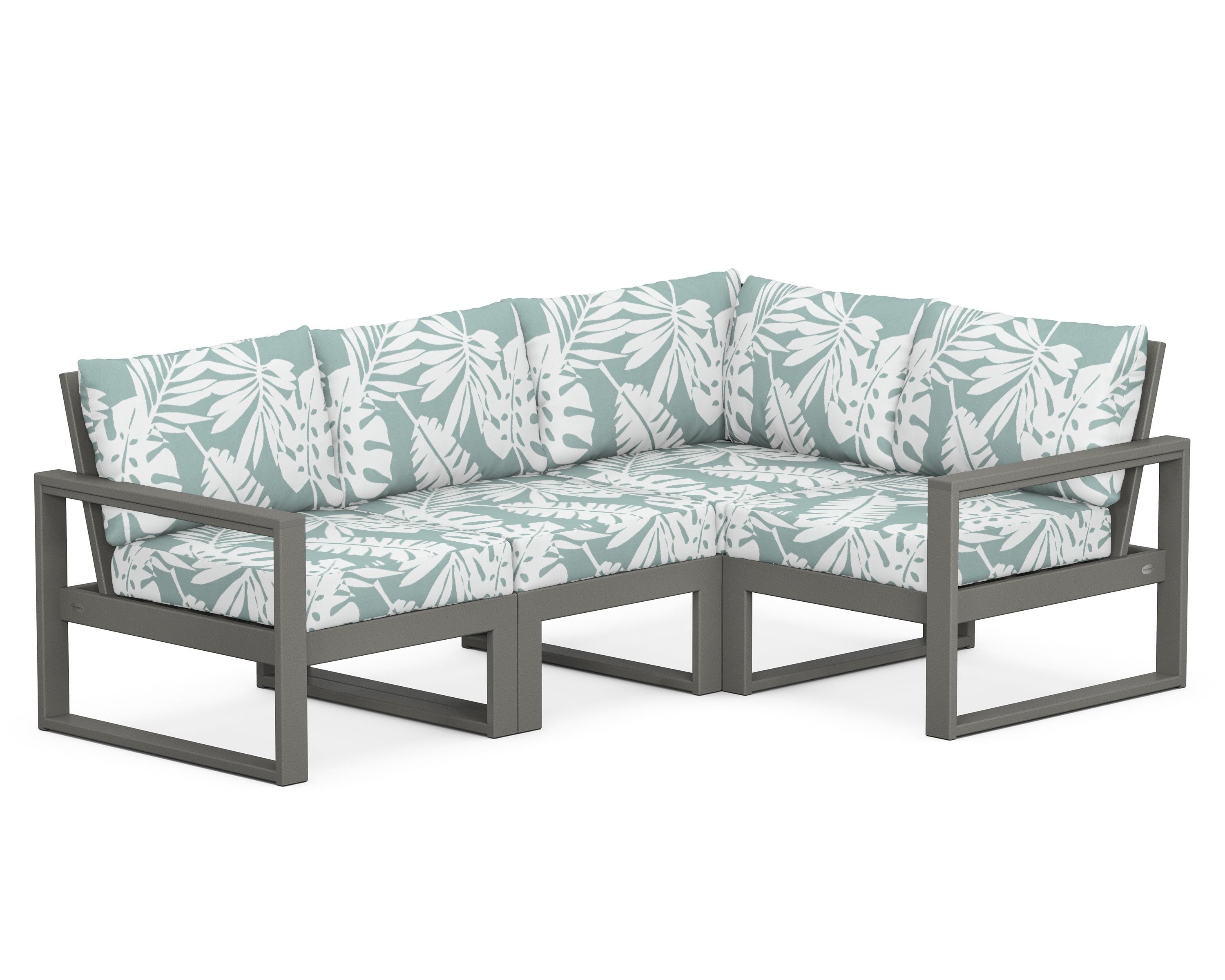POLYWOOD® EDGE 4-Piece Modular Deep Seating Set in Slate Grey / Leaf Glacier Spa