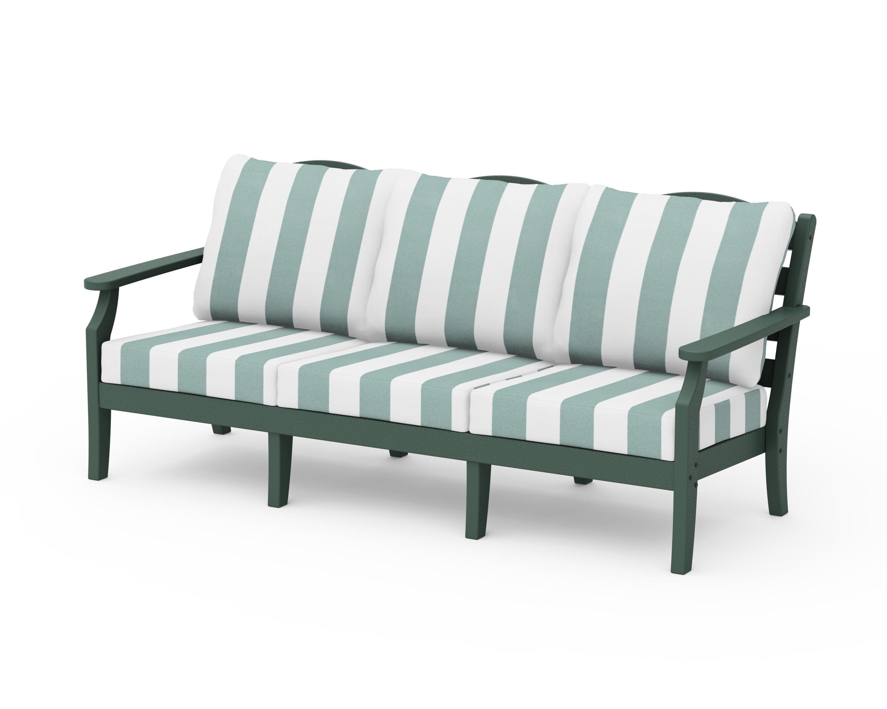 Draper James™ by POLYWOOD® Savannah Deep Seating Sofa in Green / Cabana Stripe Glacier Spa