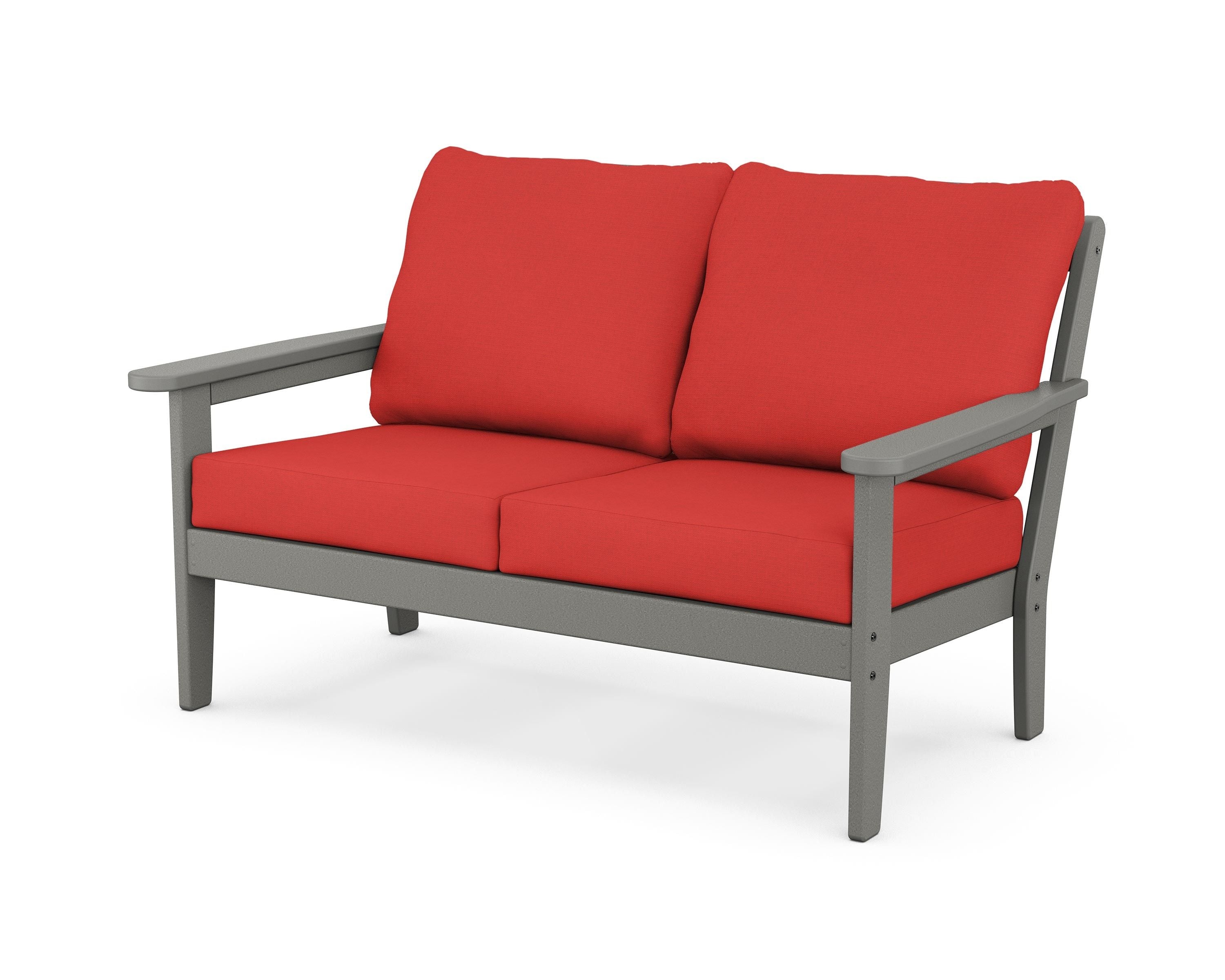Country Living Cottage Deep Seating Loveseat in Slate Grey / Crimson Linen