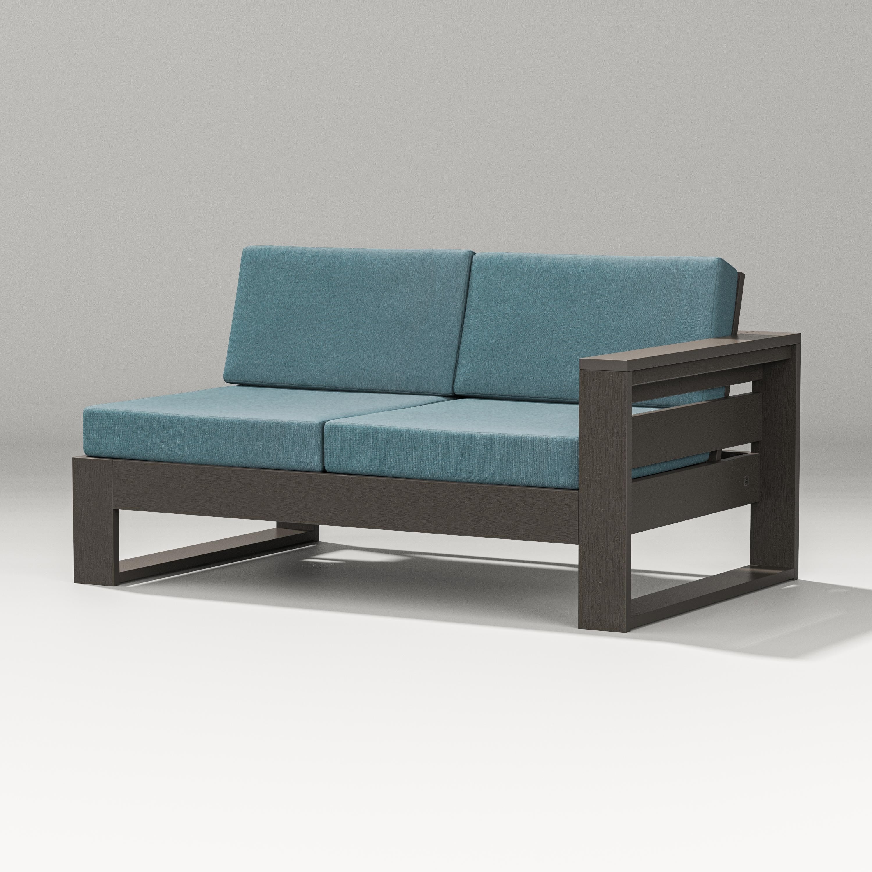 PW Designer Series Latitude Modular Right Arm Loveseat in Vintage Coffee / Ocean Teal
