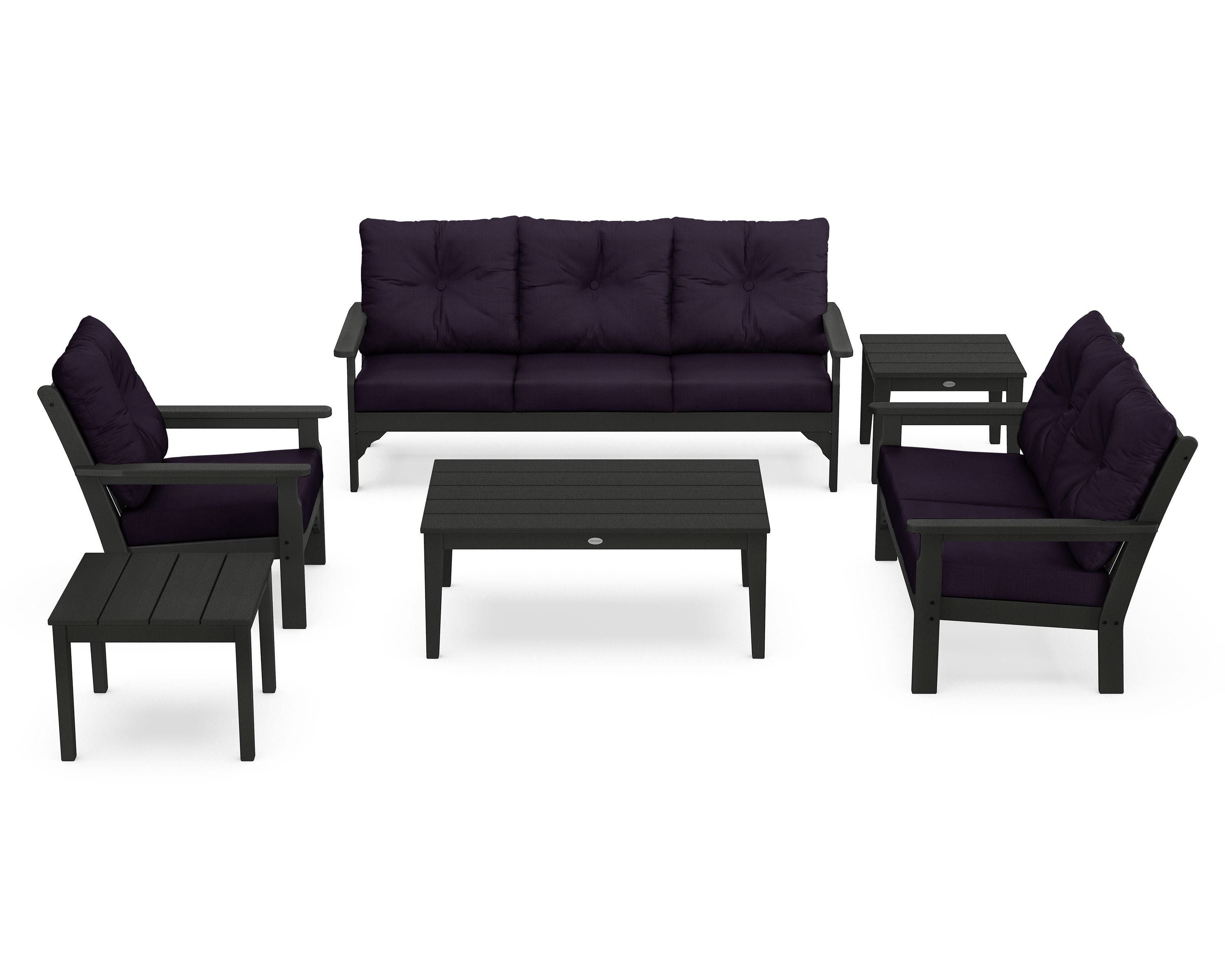 POLYWOOD® Vineyard 6-Piece Deep Seating Set in Black / Navy Linen