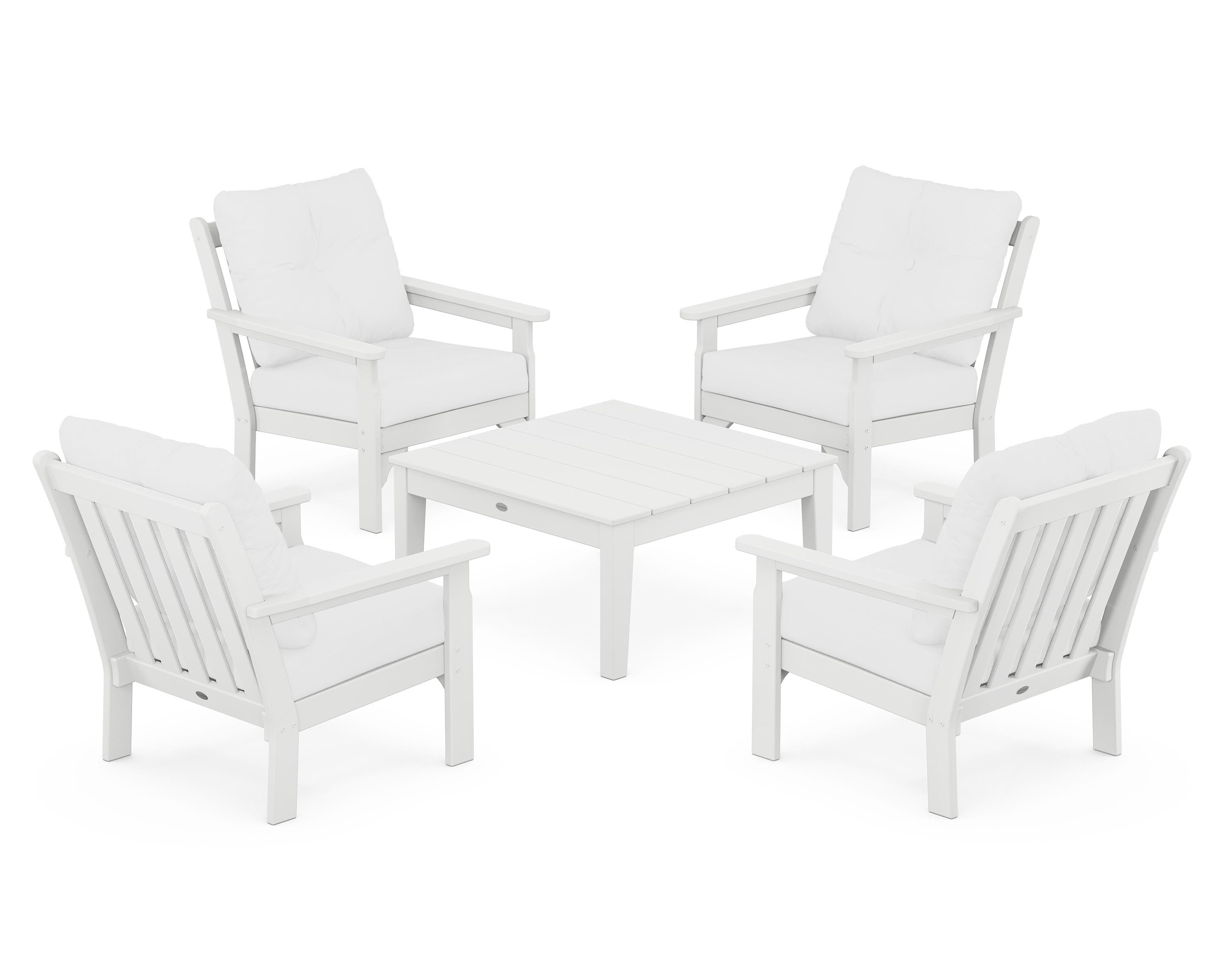 POLYWOOD® Vineyard 5-Piece Deep Seating Conversation Set in White / Natural