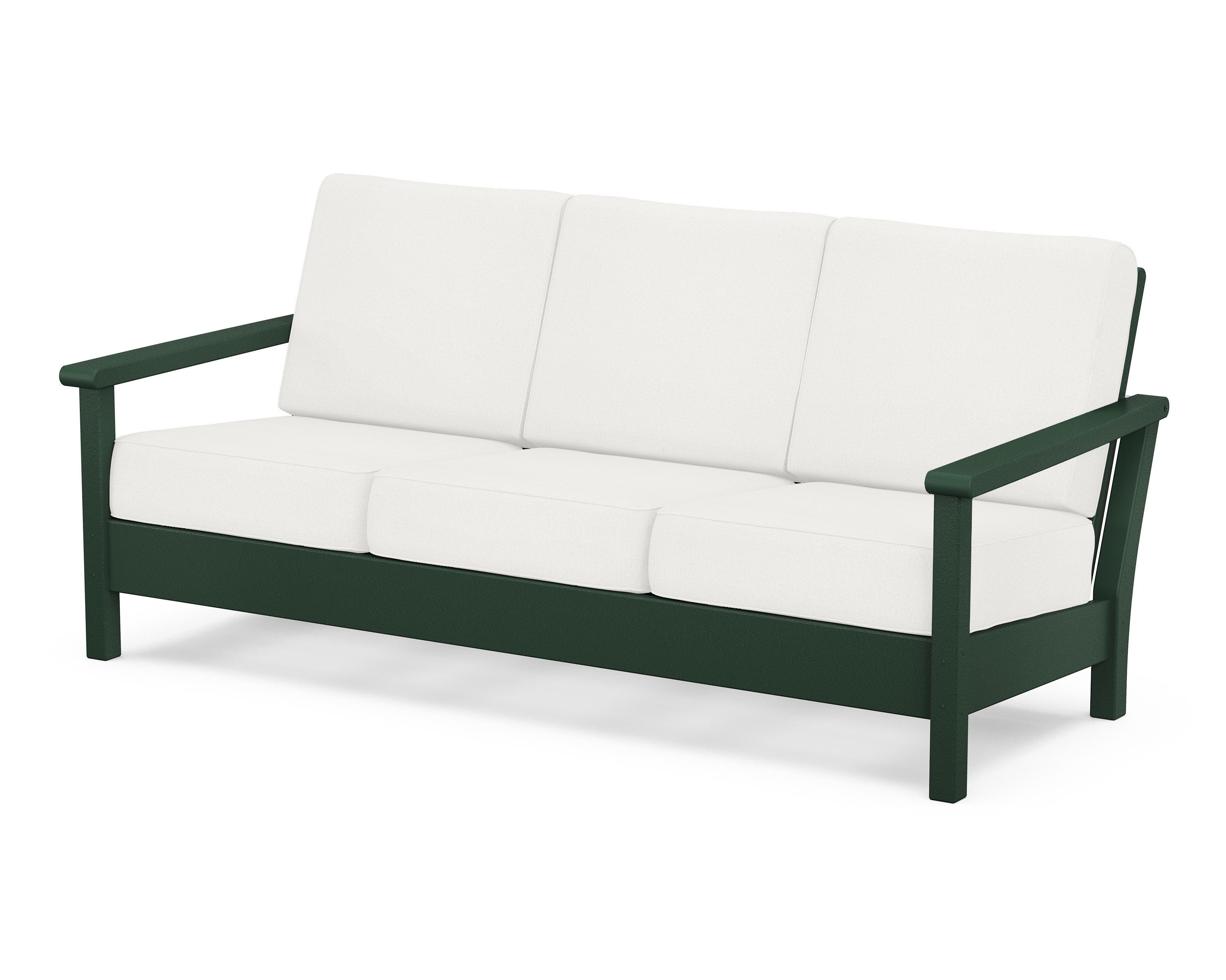 POLYWOOD® Harbour Deep Seating Sofa in Green / Natural Linen