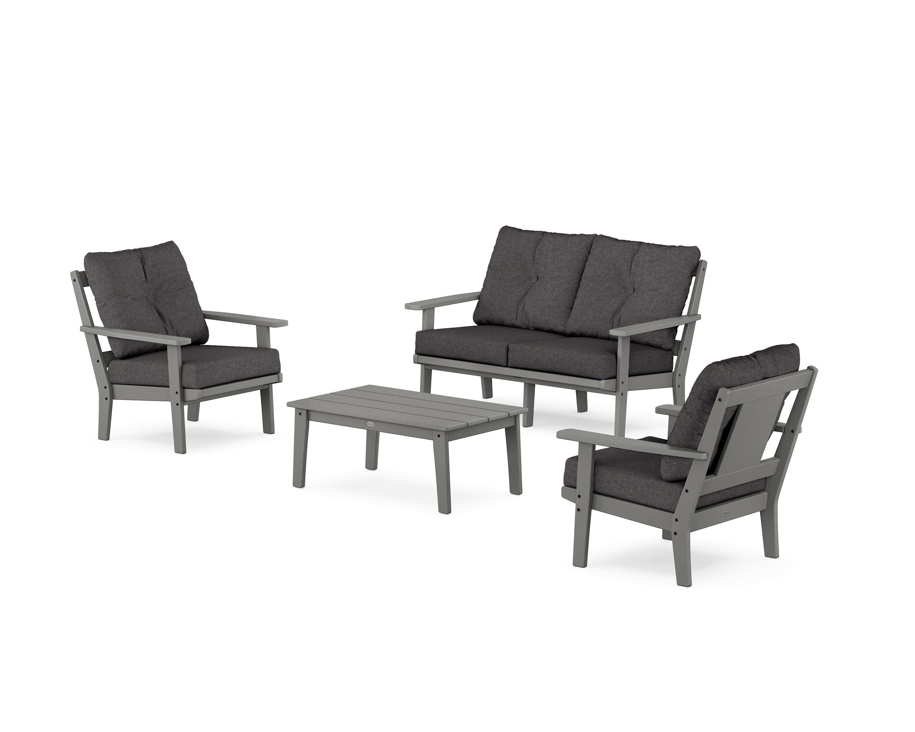 POLYWOOD® Prairie 4-Piece Deep Seating Set with Loveseat in Slate Grey / Ash Charcoal