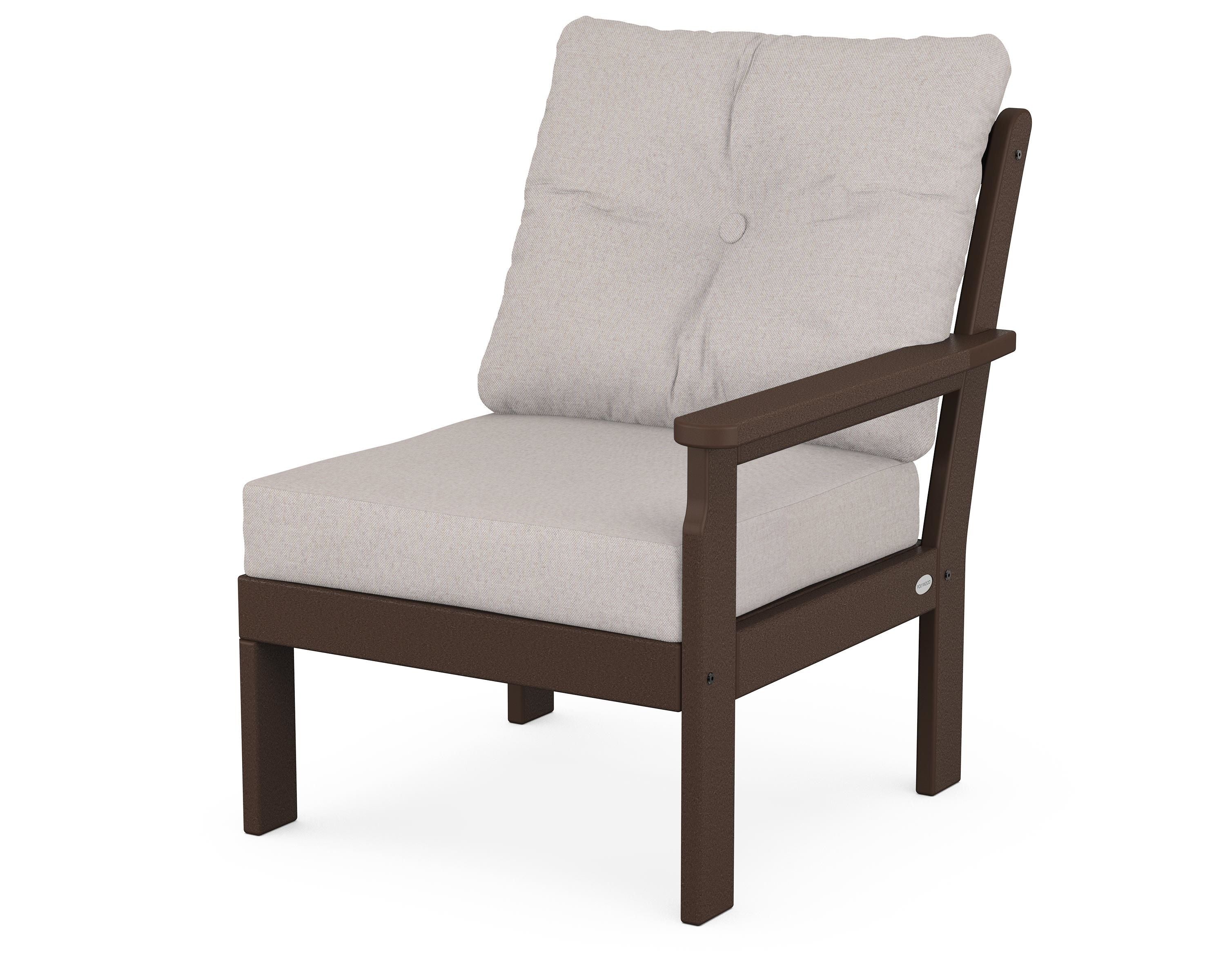 POLYWOOD® Vineyard Modular Right Arm Chair in Mahogany / Dune Burlap