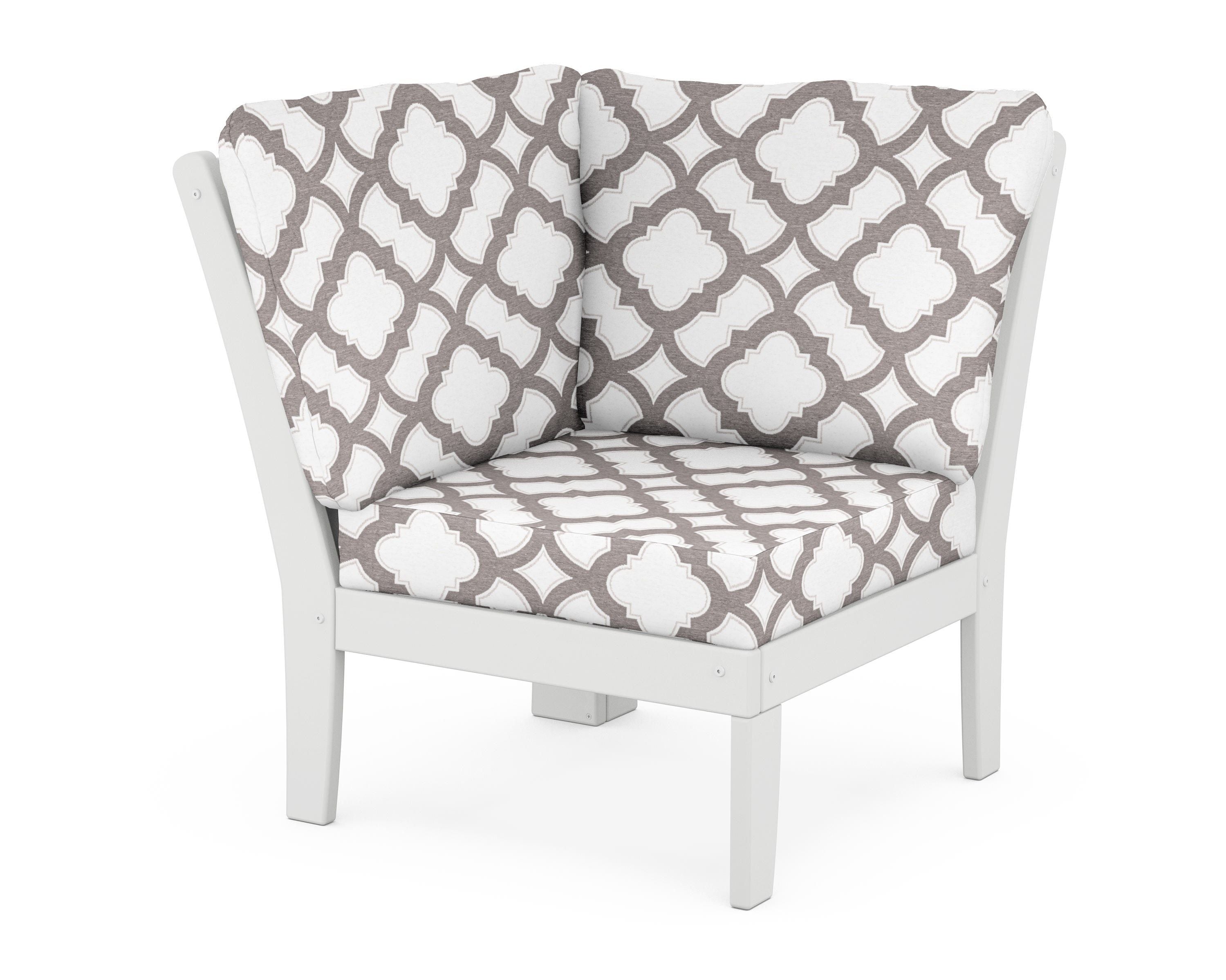 POLYWOOD® Braxton Modular Corner Chair in White / Trellis Grey Mist