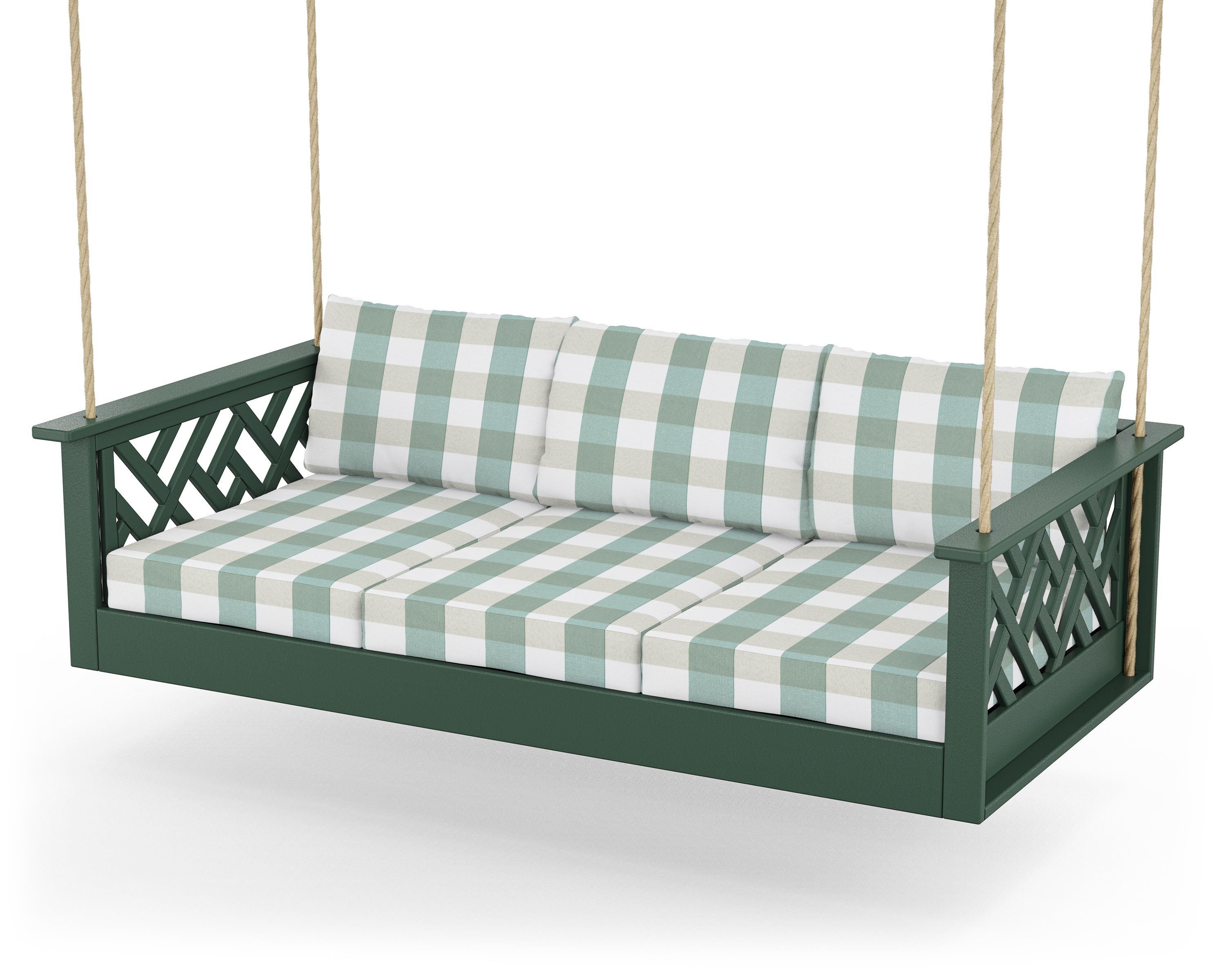 POLYWOOD® Chippendale Daybed Swing in Green / Buffalo Plaid Glacier Spa