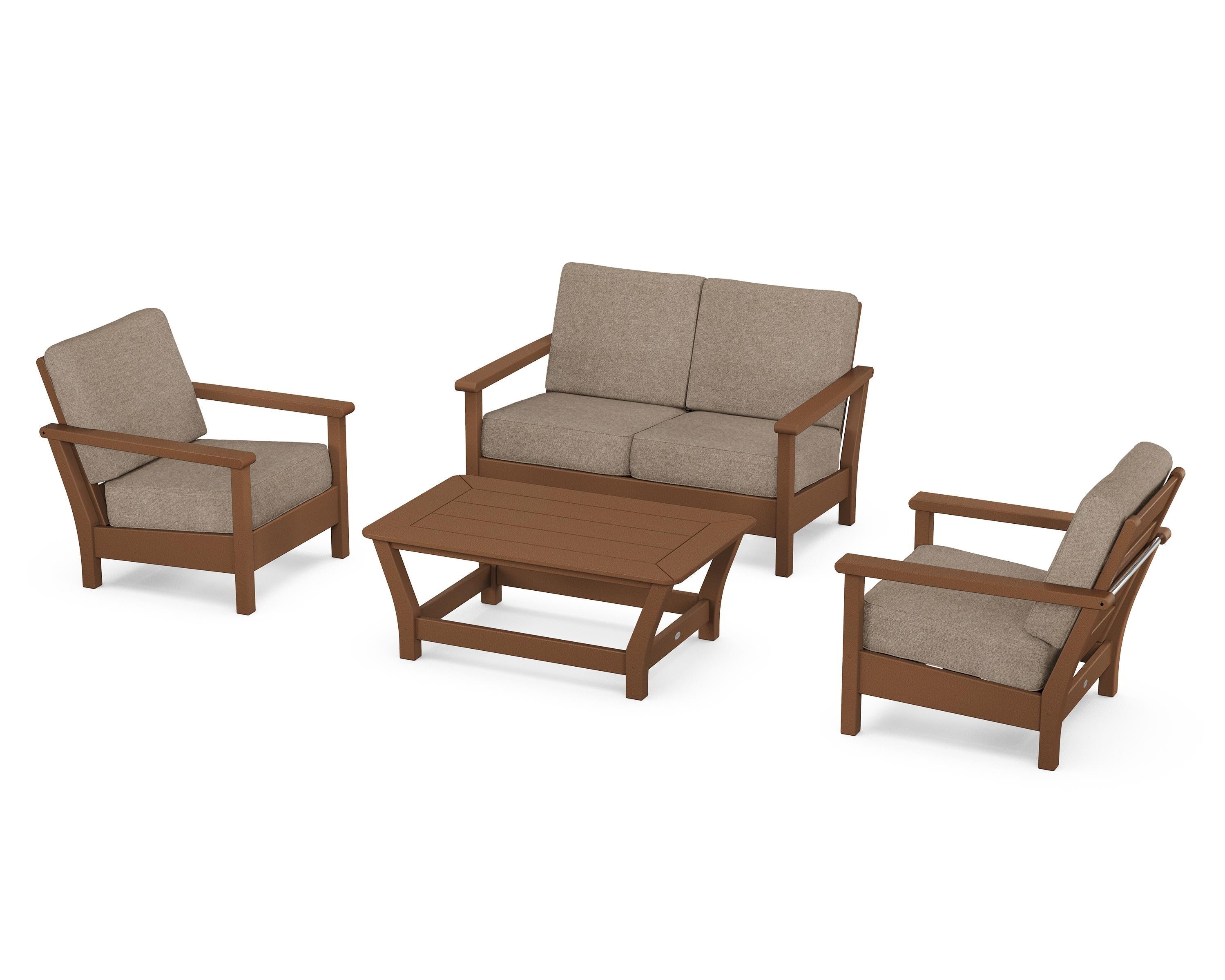 POLYWOOD® Harbour 4-Piece Deep Seating Set in Teak / Spiced Burlap