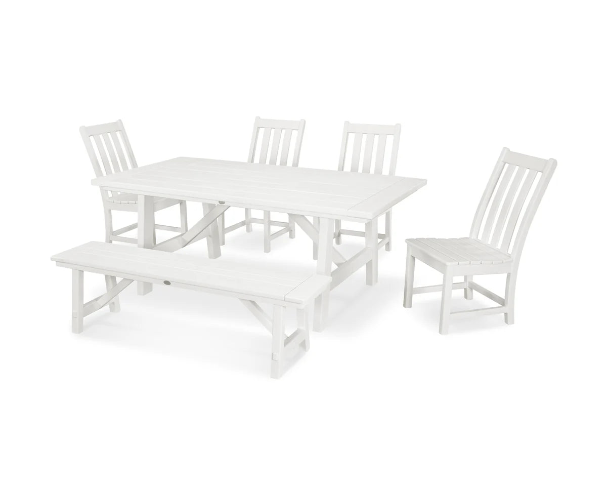 Vineyard 6-Piece Rustic Farmhouse Side Chair Dining Set with Bench