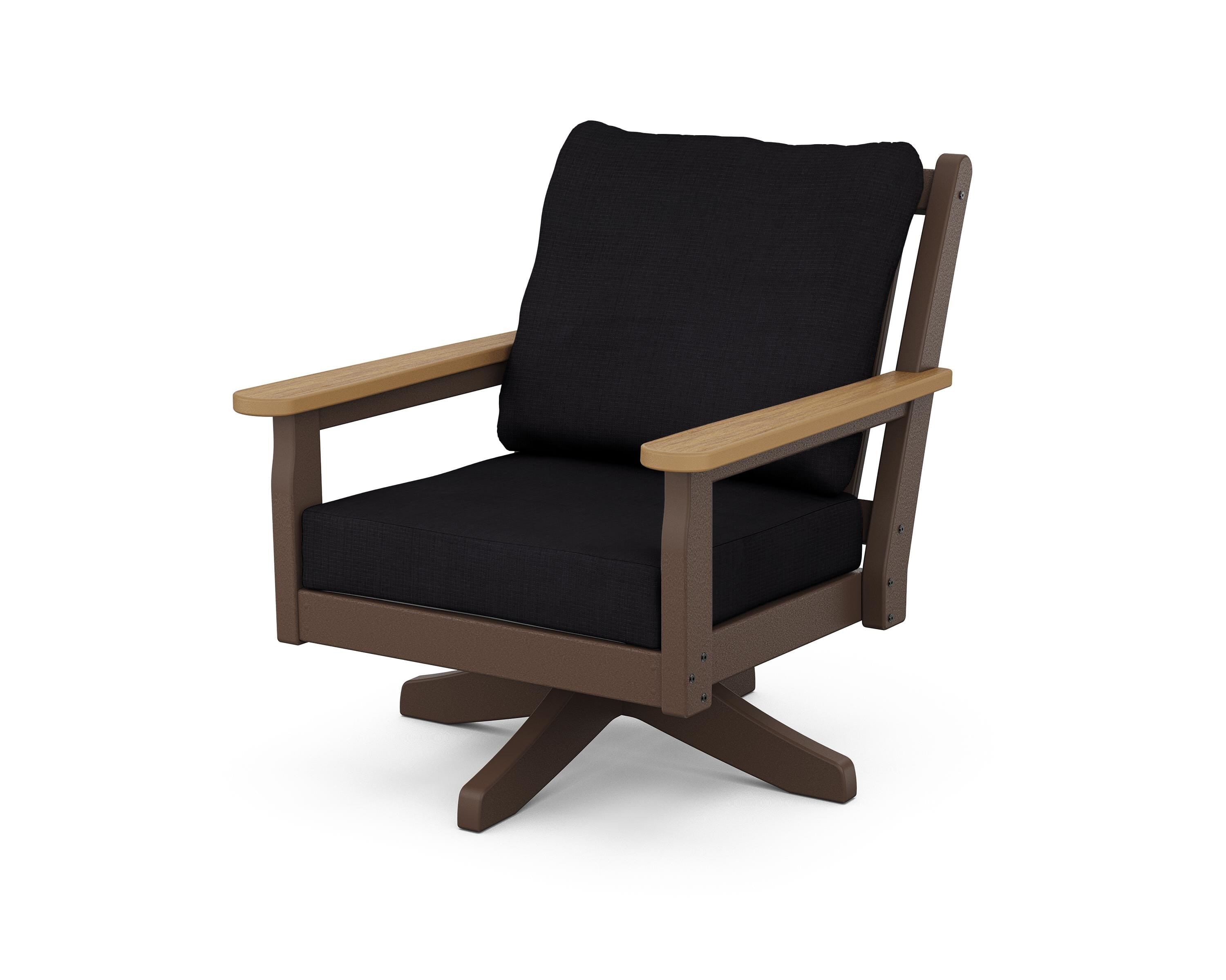 POLYWOOD® Chippendale Deep Seating Swivel Chair in Mahogany / Natural / Midnight Linen
