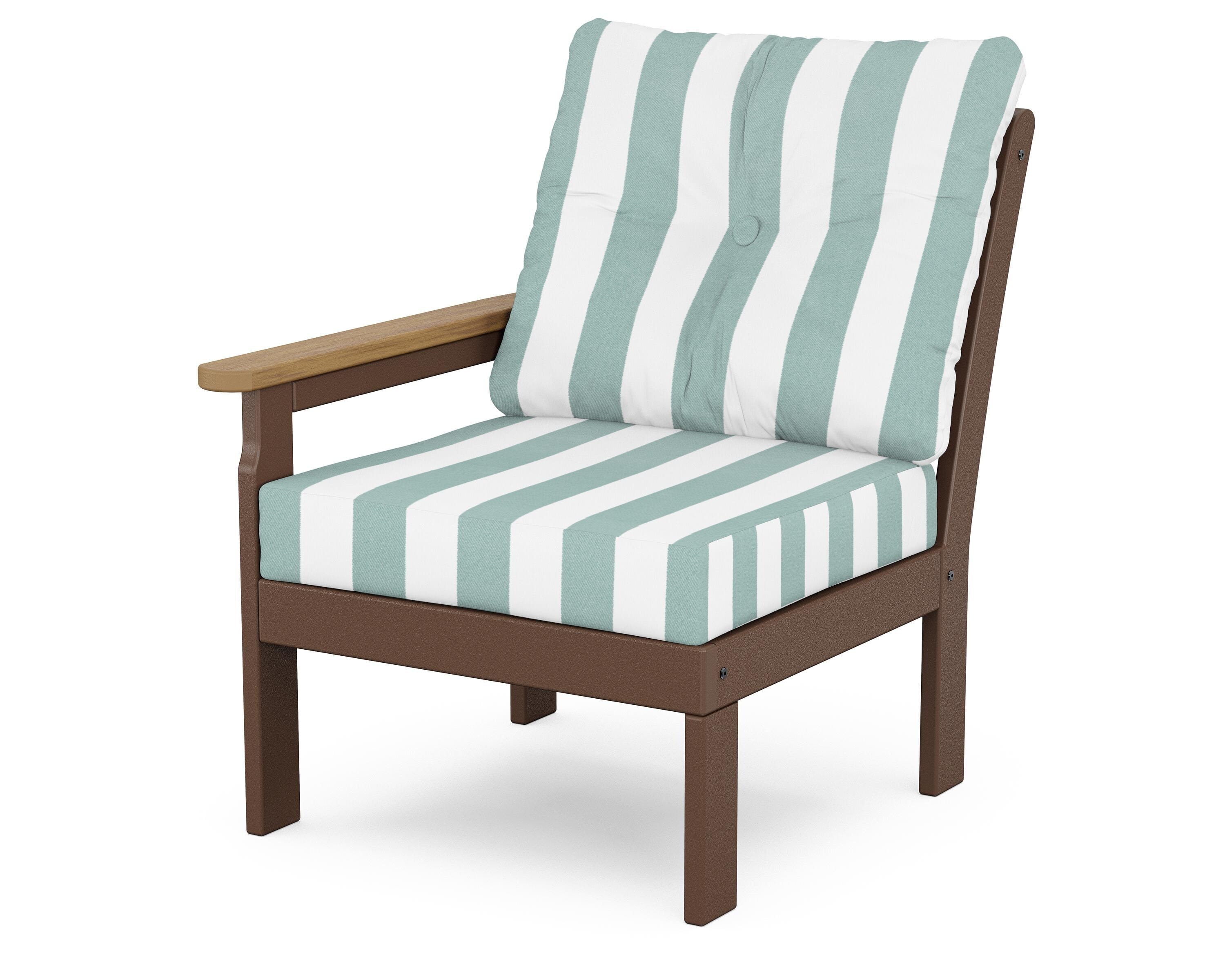 POLYWOOD® Vineyard Modular Left Arm Chair in Mahogany / Natural / Cabana Stripe Glacier Spa