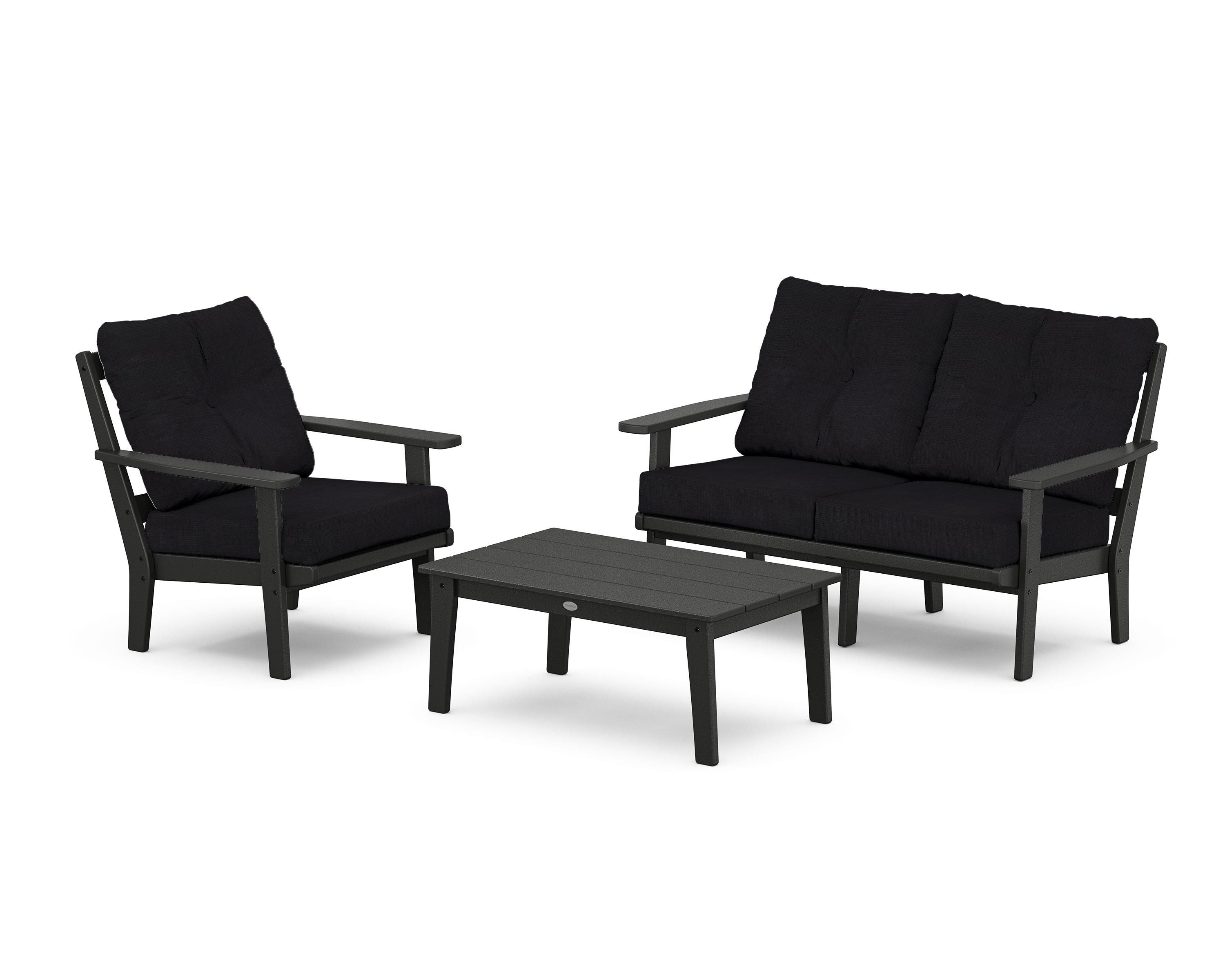 POLYWOOD® Prairie 3-Piece Deep Seating Set with Loveseat in Black / Midnight Linen