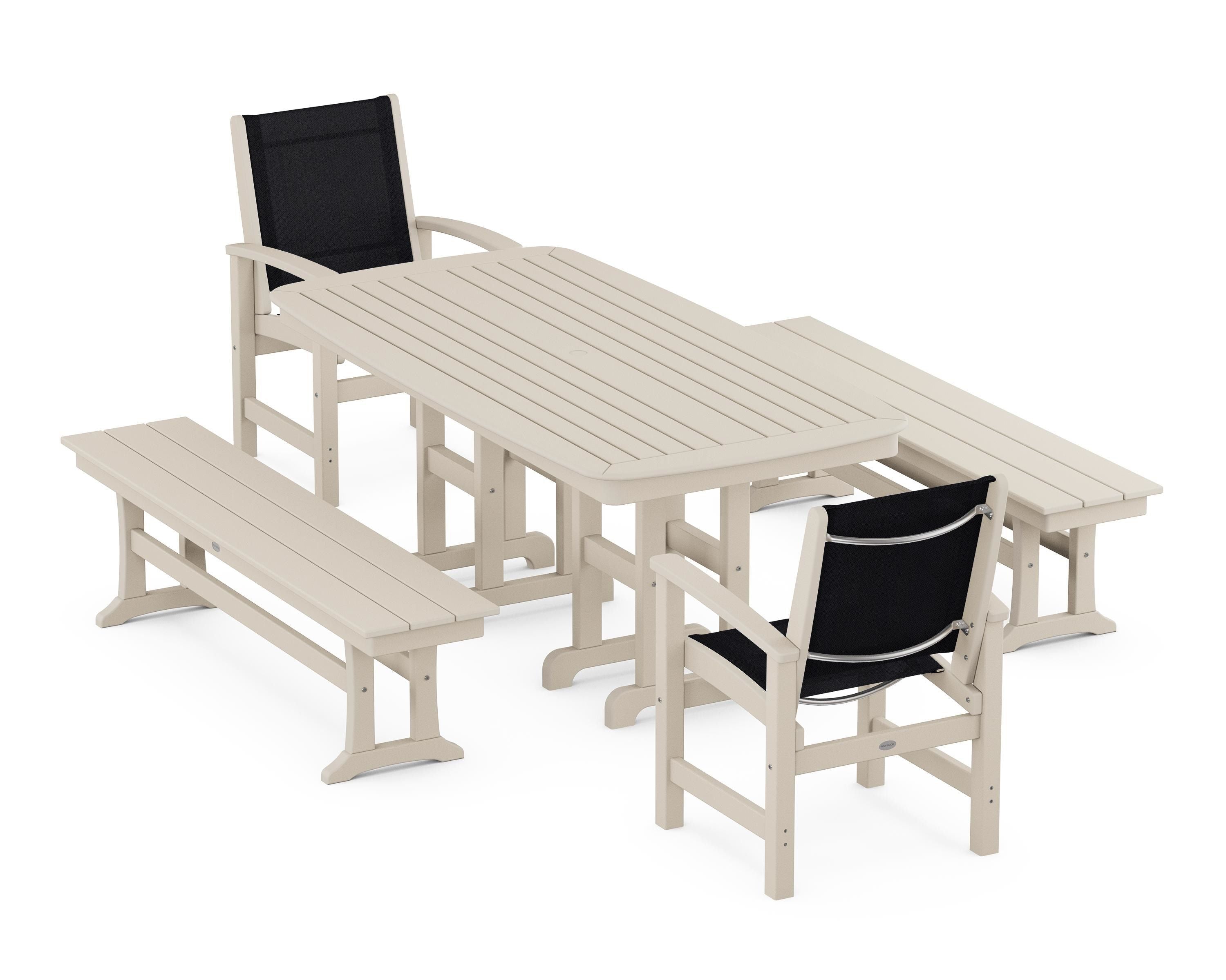 POLYWOOD® Coastal 5-Piece Dining Set in Sand / Black Sling