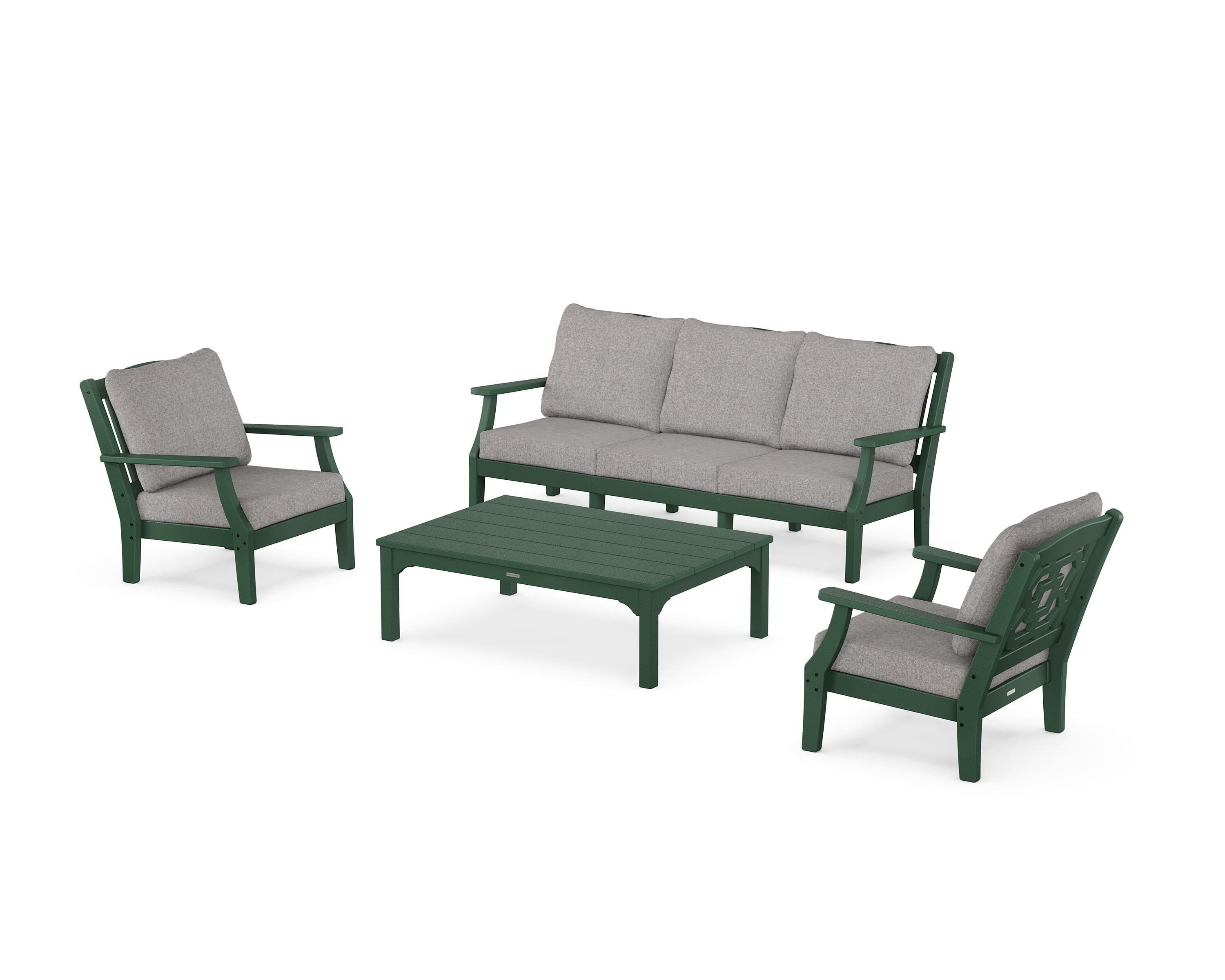 Martha Stewart by POLYWOOD® Chinoiserie 4-Piece Deep Seating Set with Sofa in Green / Grey Mist