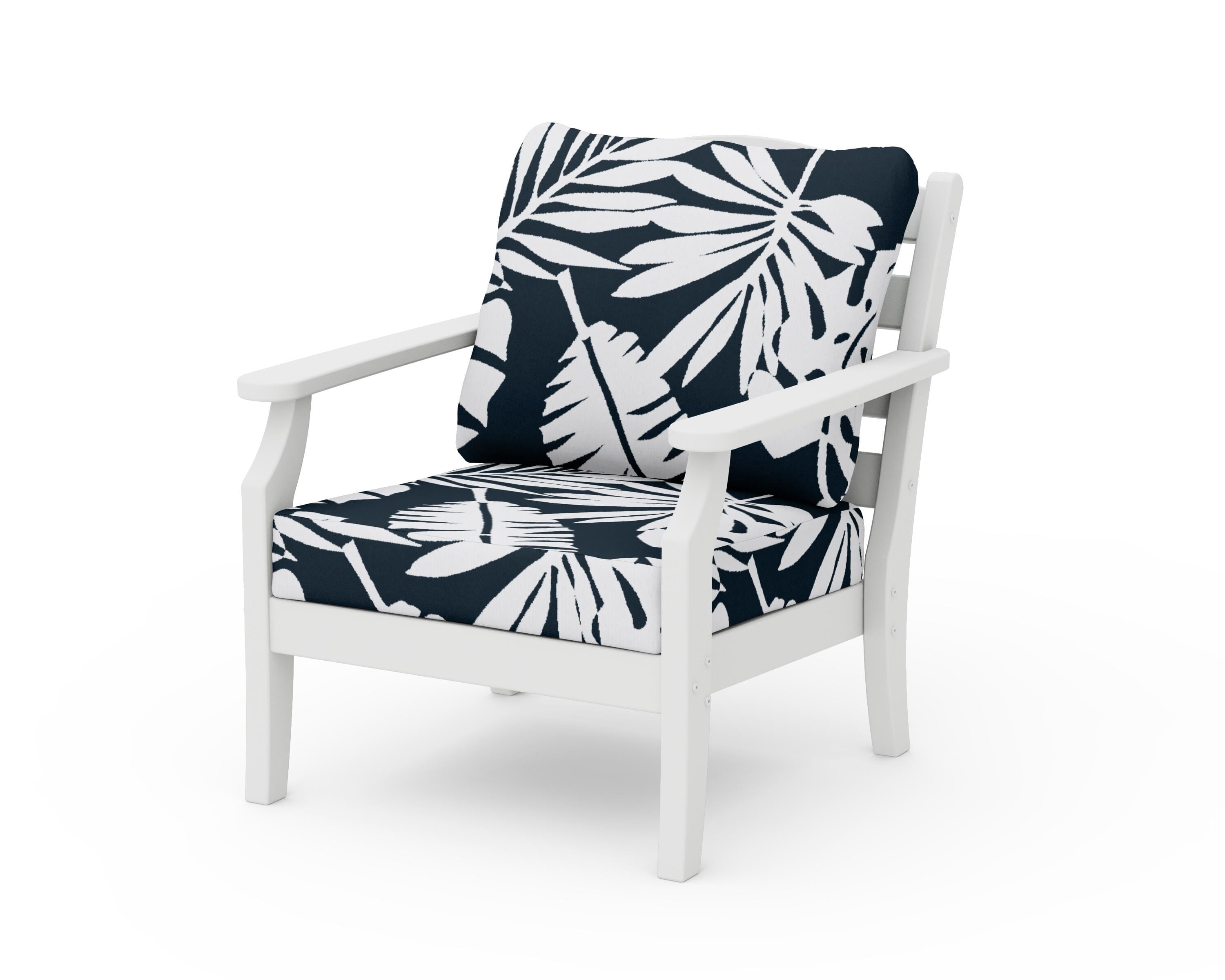 Draper James™ by POLYWOOD® Savannah Deep Seating Chair in White / Leaf Marine Indigo