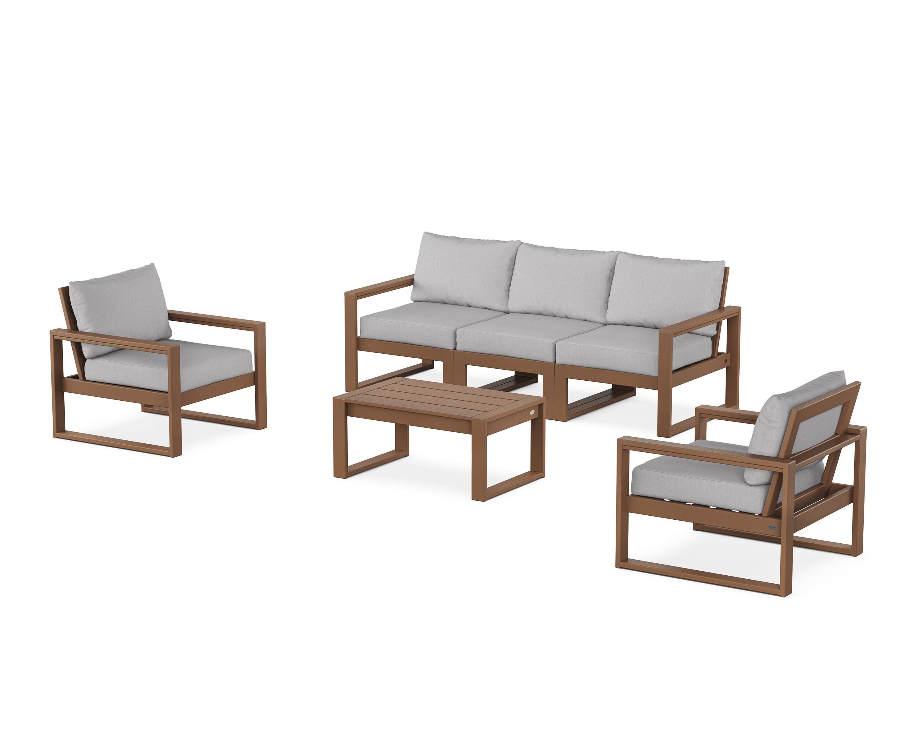 POLYWOOD® EDGE Sectional 4-Piece Deep Seating Set with Sofa in Teak / Granite