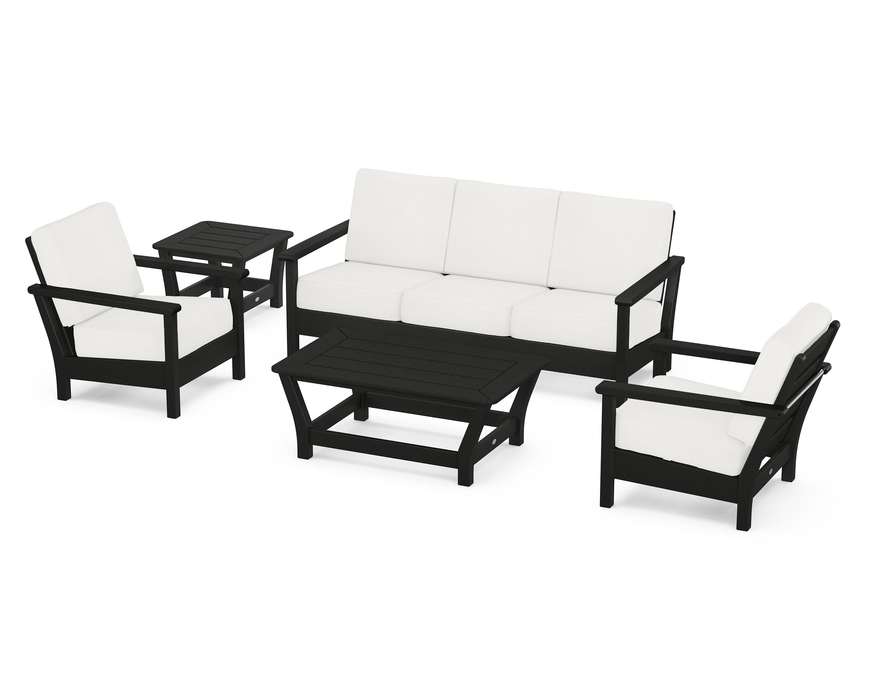 POLYWOOD® Harbour 5-Piece Deep Seating Set in Black / Natural Linen