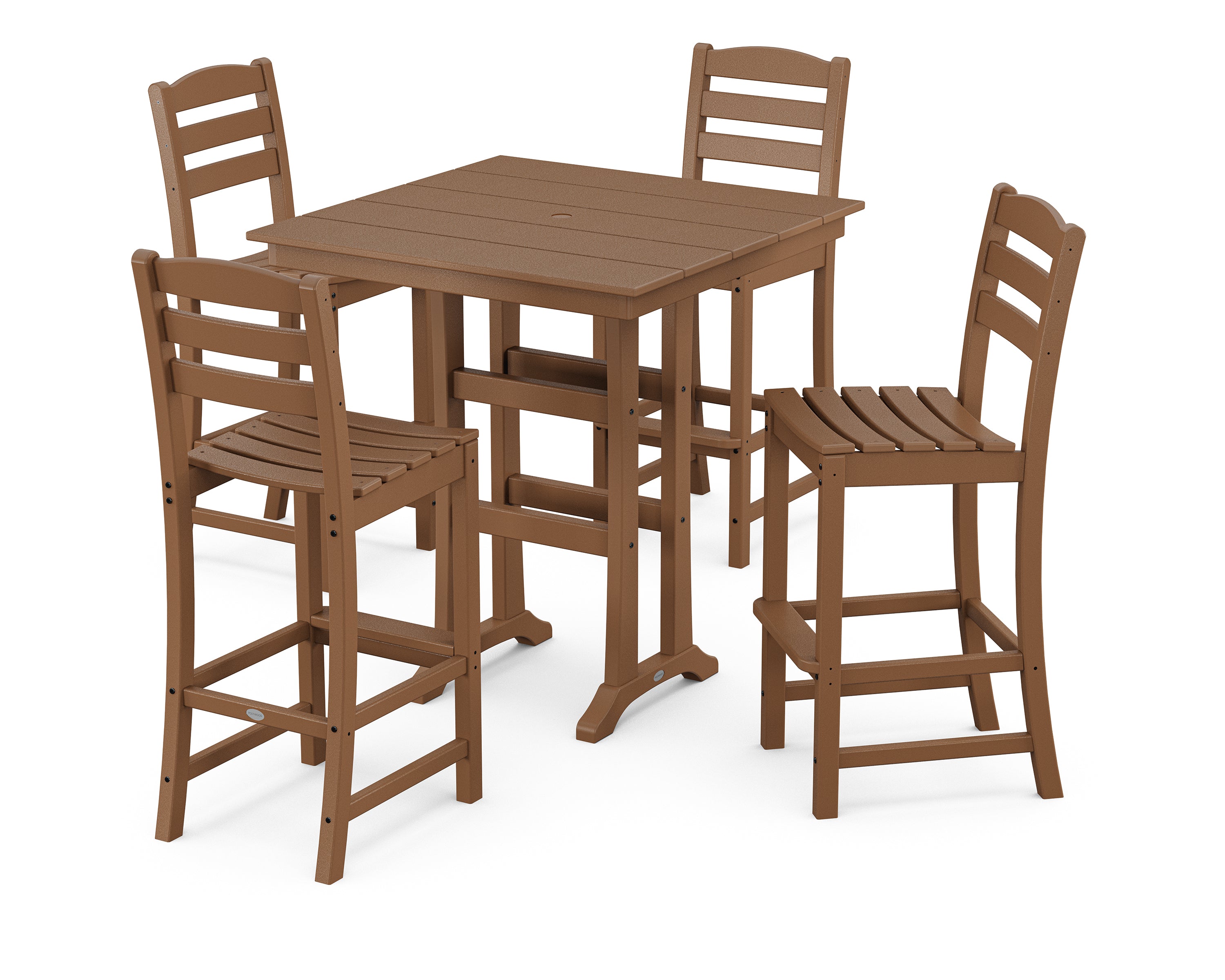 POLYWOOD® La Casa Café 5-Piece Farmhouse Trestle Bar Set in Teak