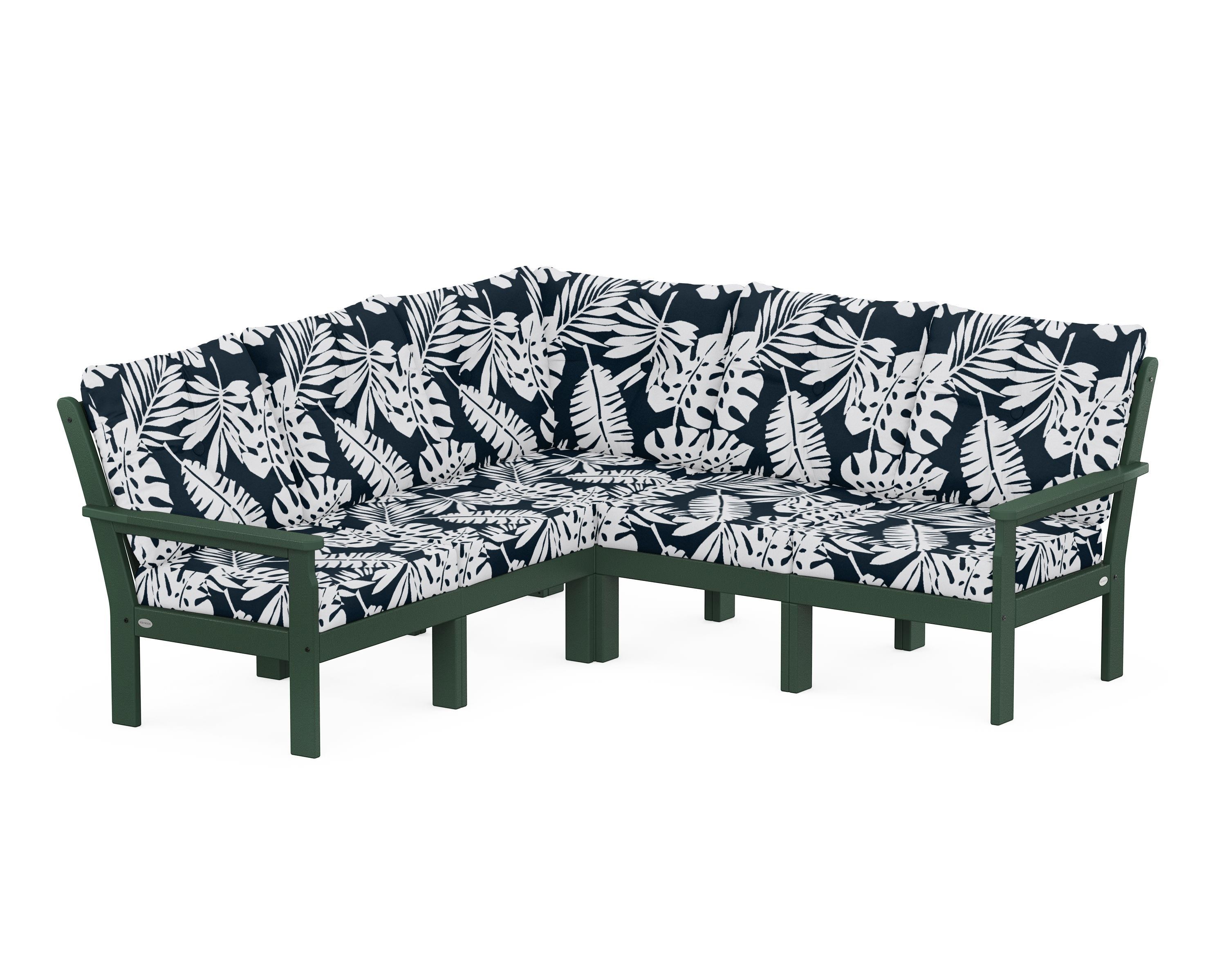 POLYWOOD® Vineyard 5-Piece Sectional in Green / Leaf Marine Indigo