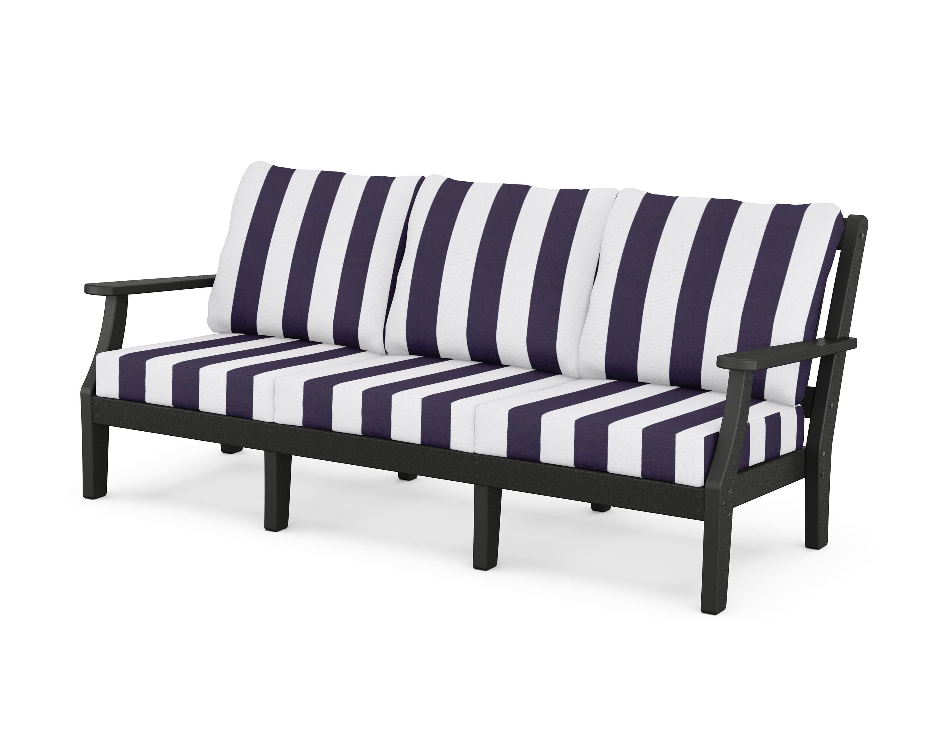 Martha Stewart by POLYWOOD® Chinoiserie Deep Seating Sofa in Black / Cabana Stripe Navy