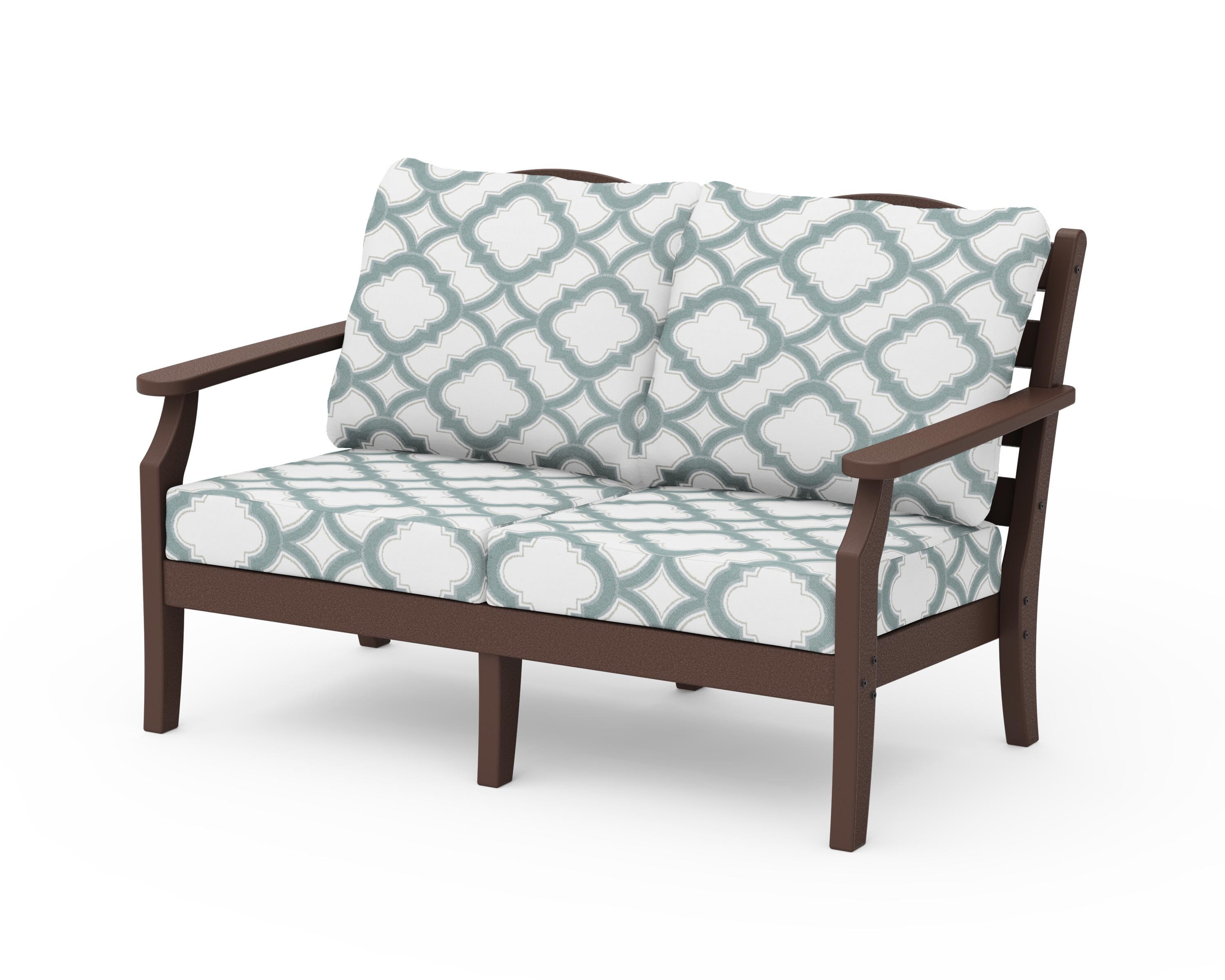 Draper James™ by POLYWOOD® Savannah Deep Seating Loveseat in Mahogany / Trellis Glacier Spa