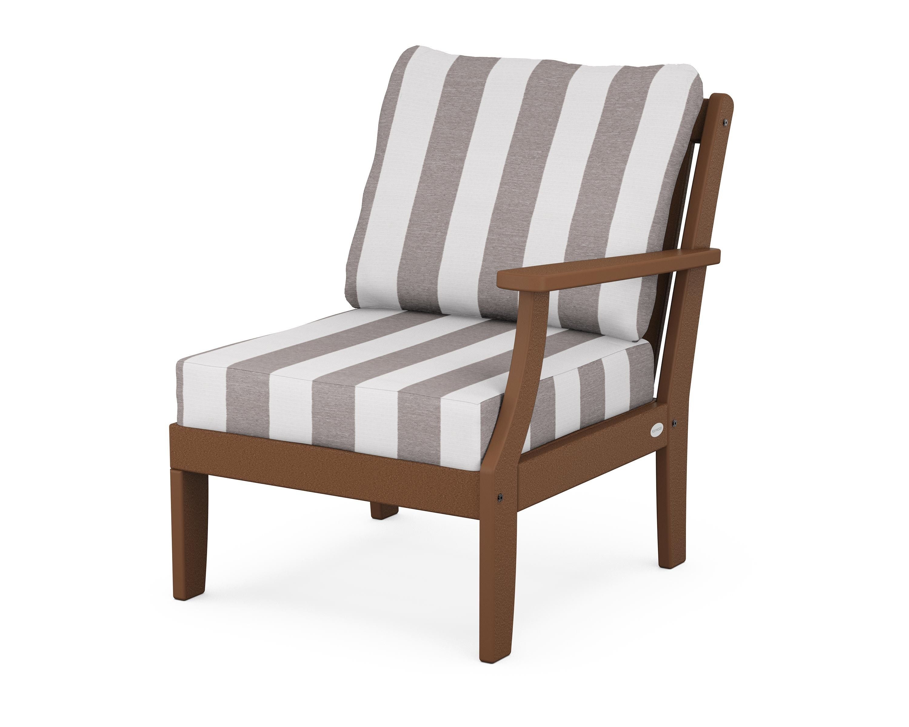 POLYWOOD® Braxton Modular Right Arm Chair in Teak / Cabana Stripe Grey Mist