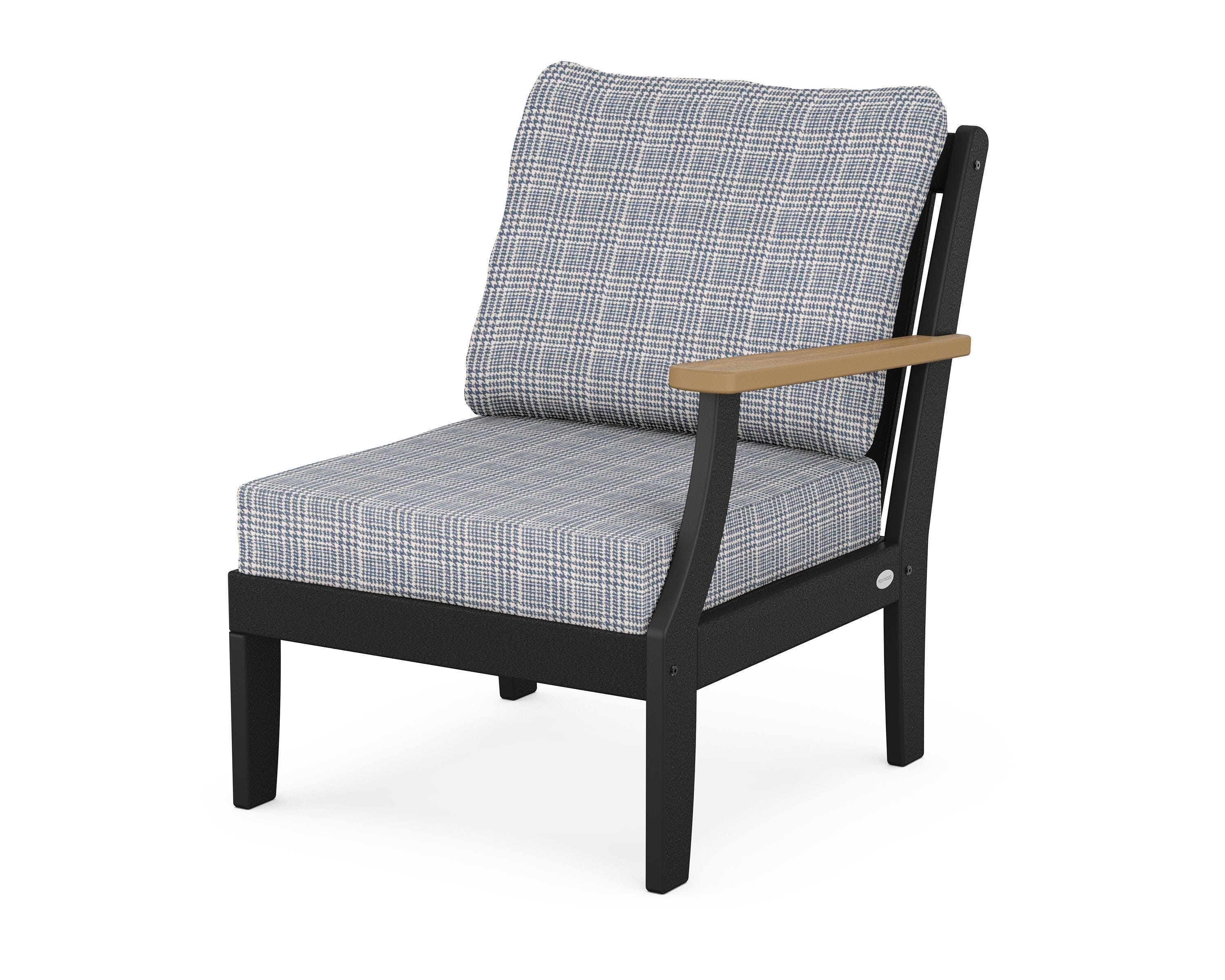 POLYWOOD® Braxton Modular Right Arm Chair in Black / Natural / Houndstooth Sky Blue