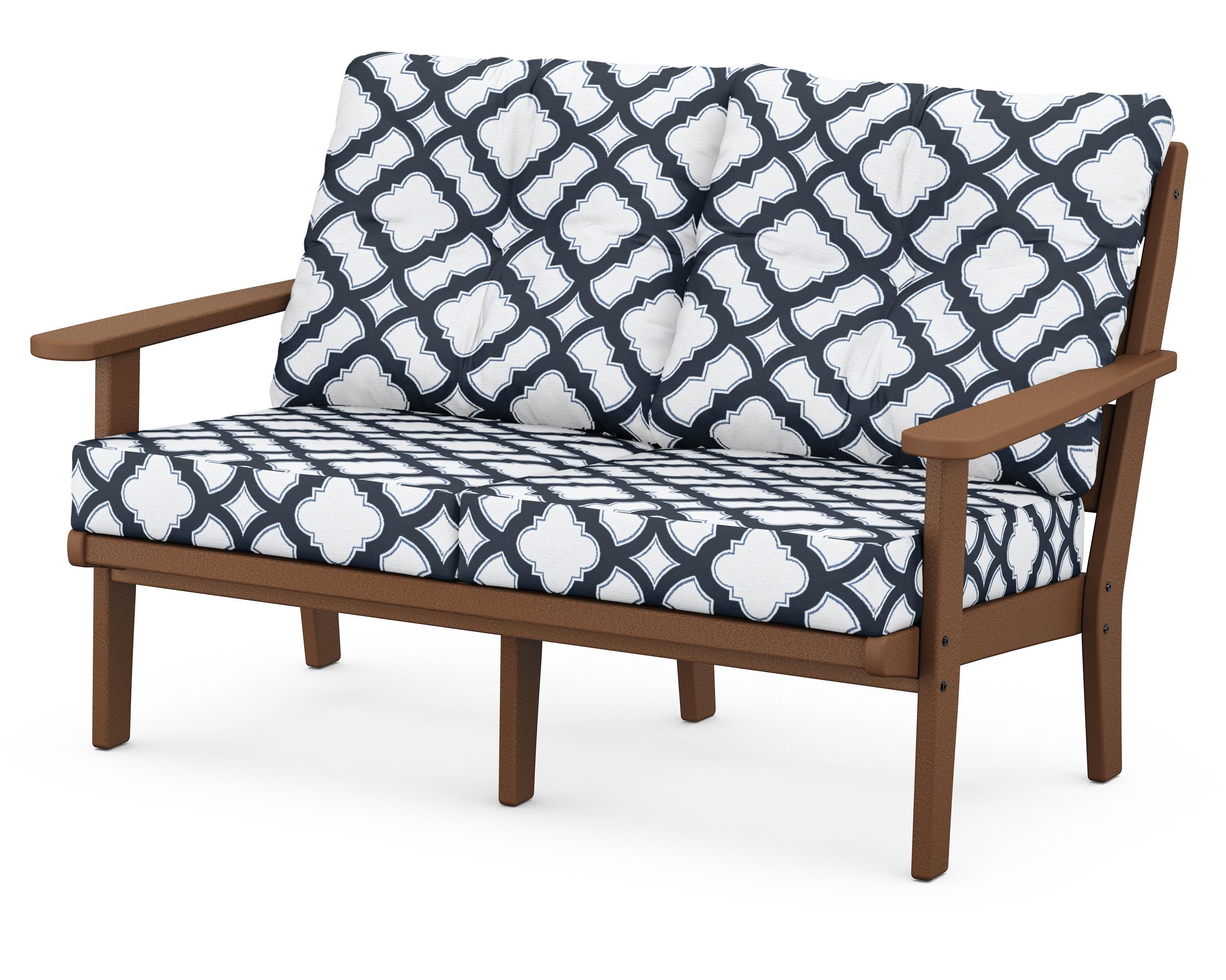 POLYWOOD® Lakeside Deep Seating Loveseat in Teak / Trellis Marine Indigo
