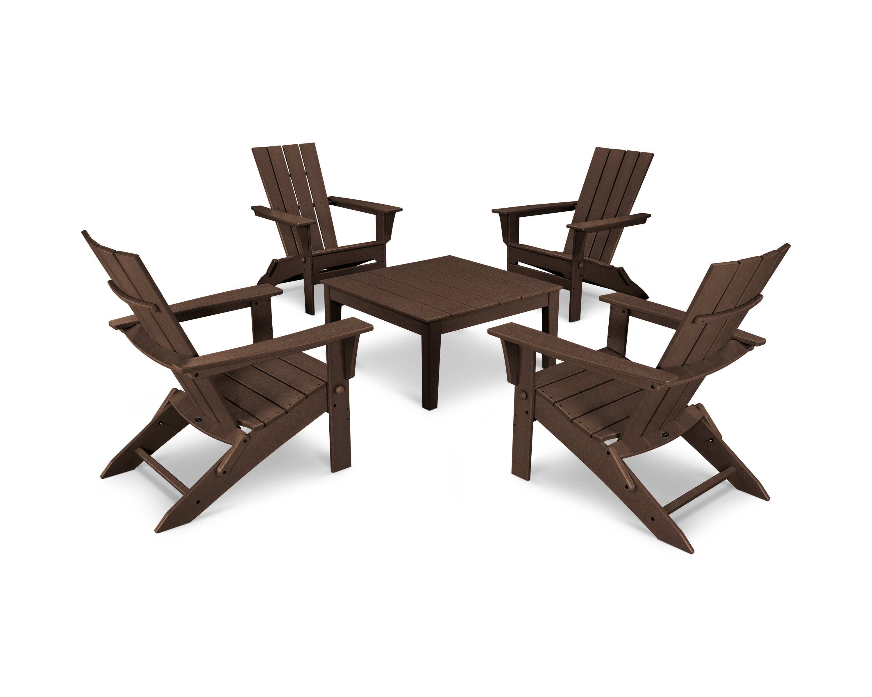 POLYWOOD® Quattro Folding Chair 5-Piece Conversation Set in Mahogany