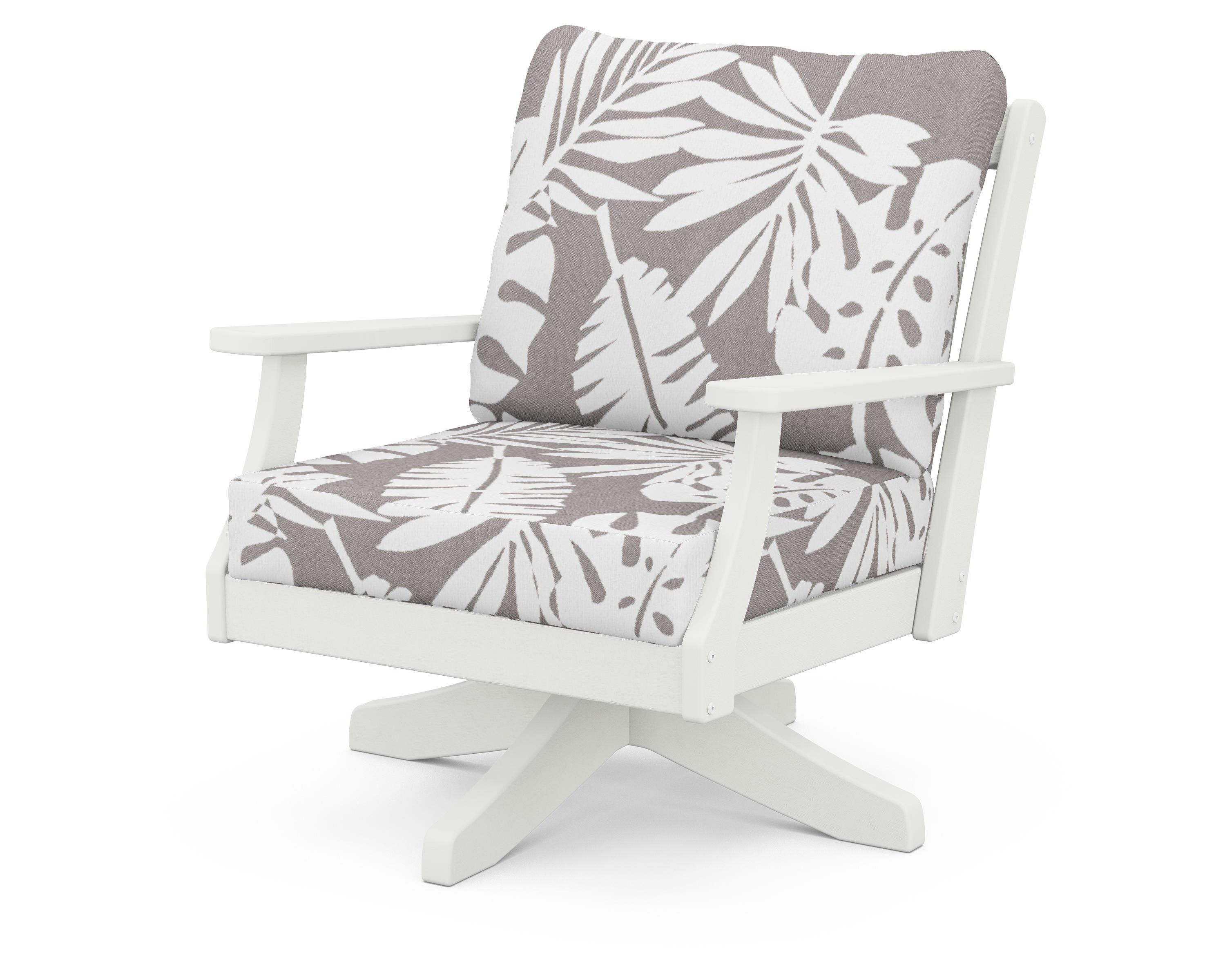 POLYWOOD® Braxton Deep Seating Swivel Chair in Vintage White / Leaf Grey Mist