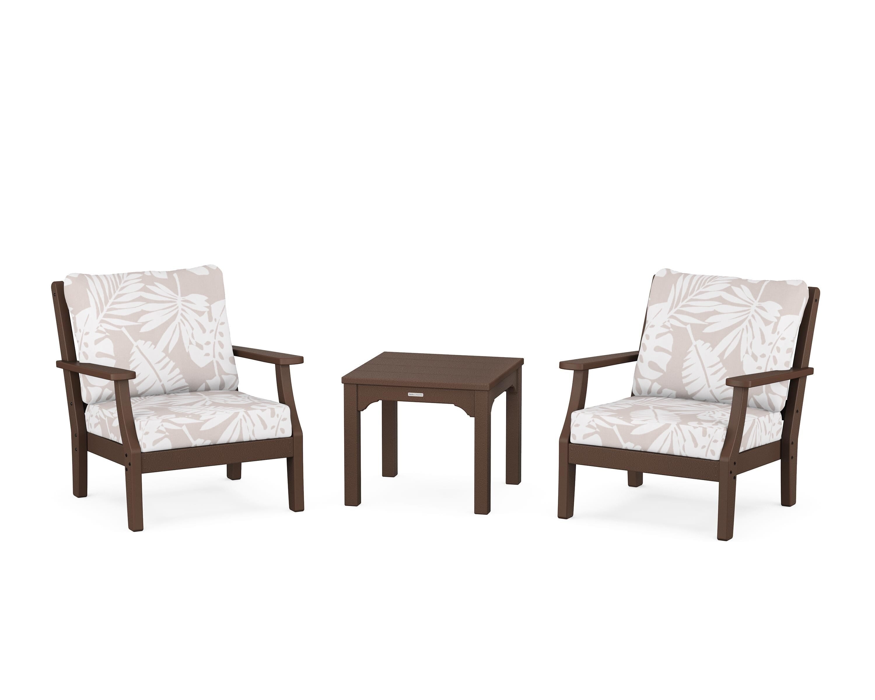 Martha Stewart by POLYWOOD® Chinoiserie 3-Piece Deep Seating Set in Mahogany / Leaf Dune Burlap