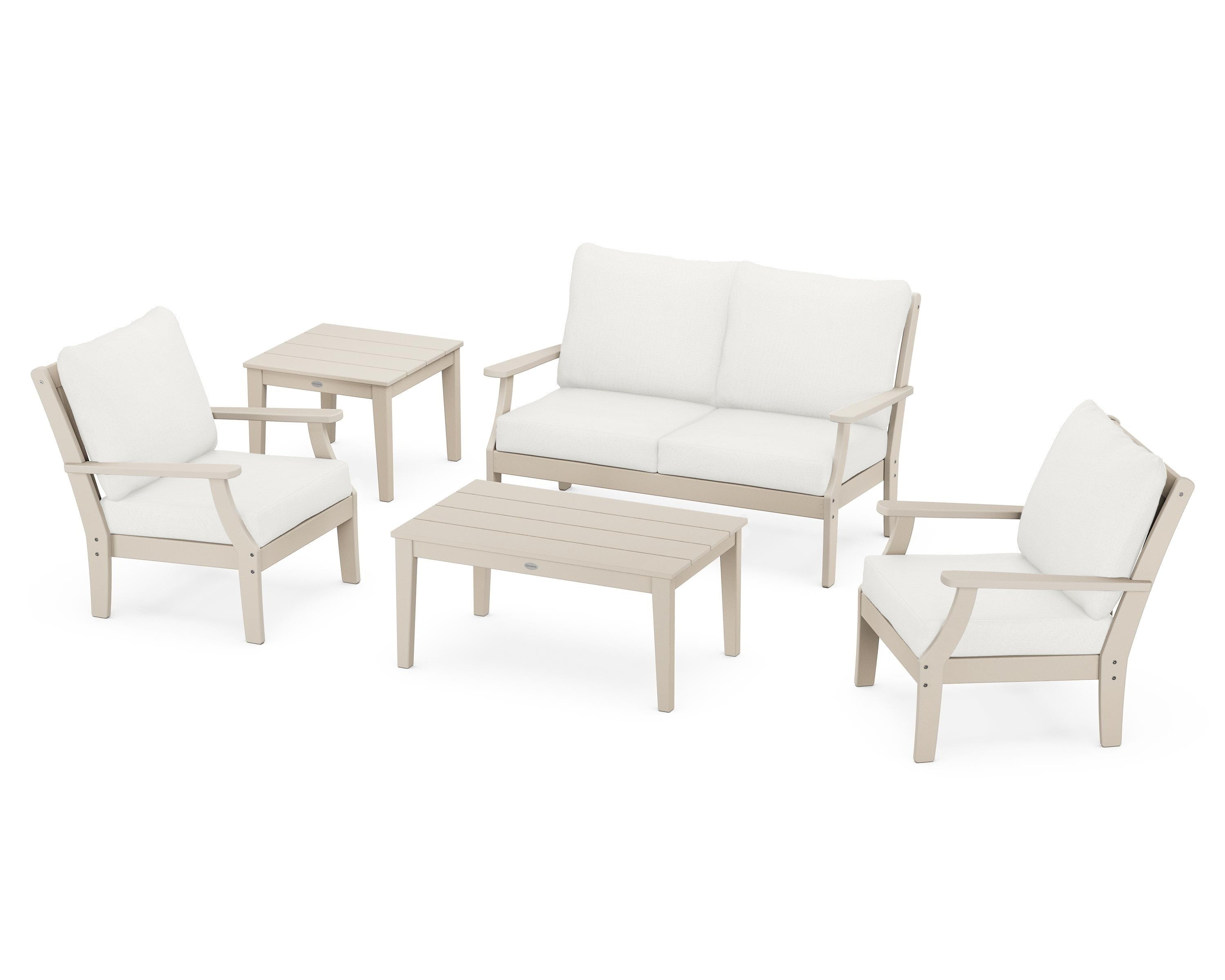 POLYWOOD® Braxton 5-Piece Deep Seating Set in Sand / Natural Linen