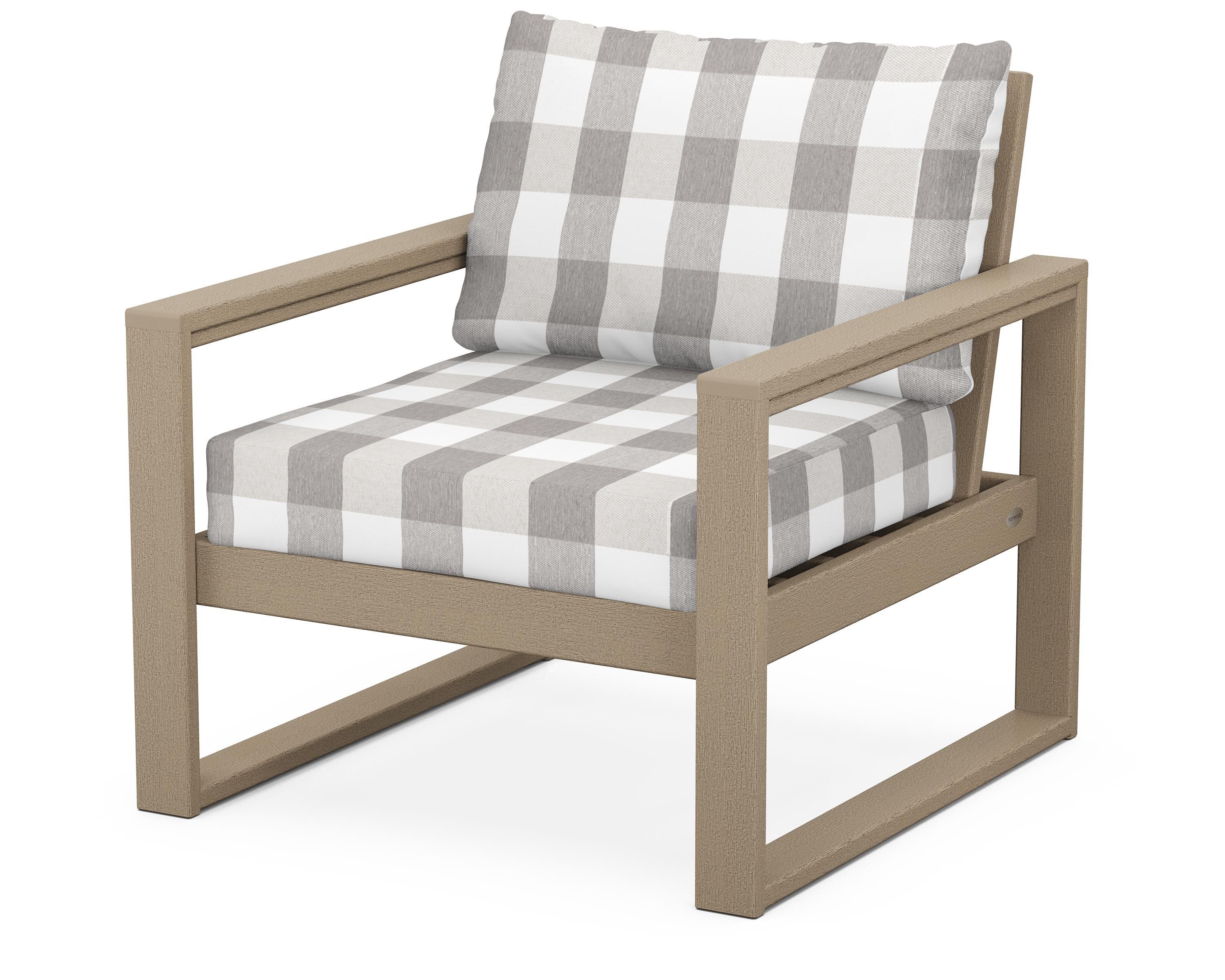 POLYWOOD® EDGE Club Chair in Vintage Sahara / Buffalo Plaid Grey Mist