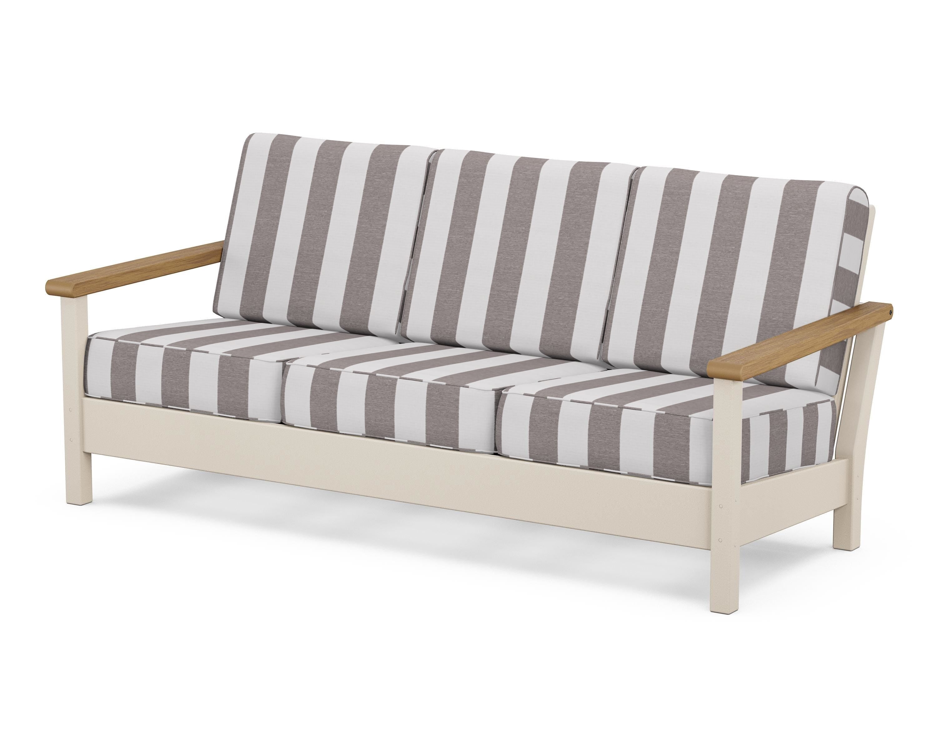 POLYWOOD® Harbour Deep Seating Sofa in Sand / Natural / Cabana Stripe Grey Mist