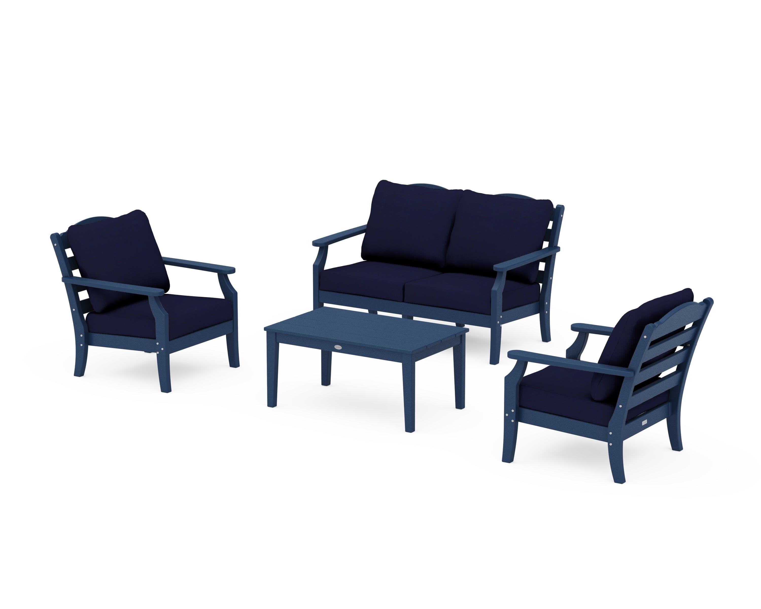 Draper James™ by POLYWOOD® Savannah 4-Piece Deep Seating Set with Loveseat in Navy / Navy