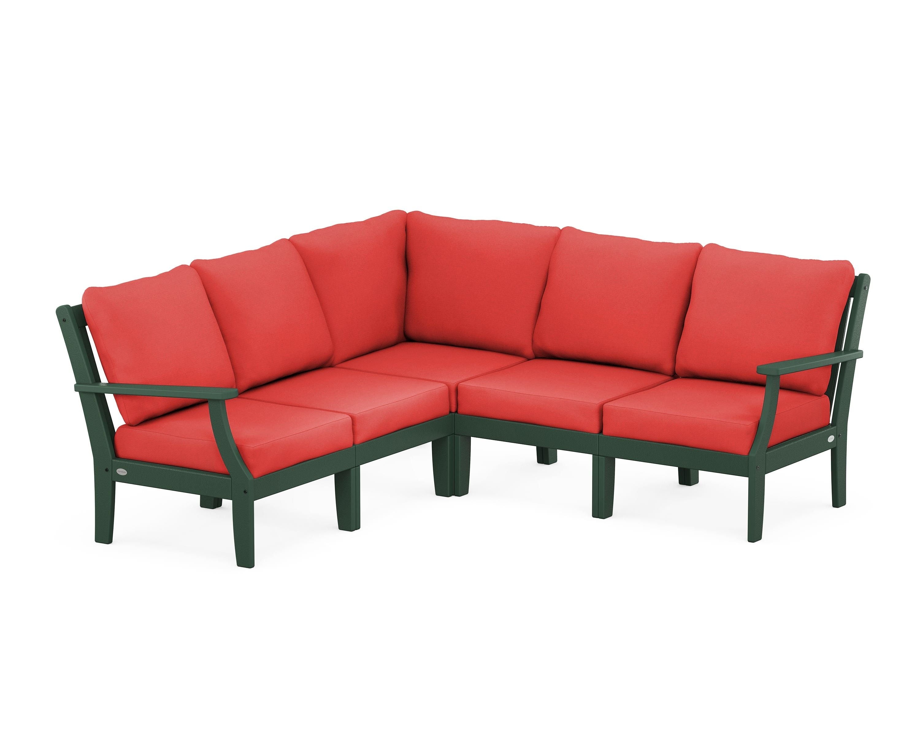 POLYWOOD® Braxton Modular 5-Piece Deep Seating Set in Green / Crimson Linen