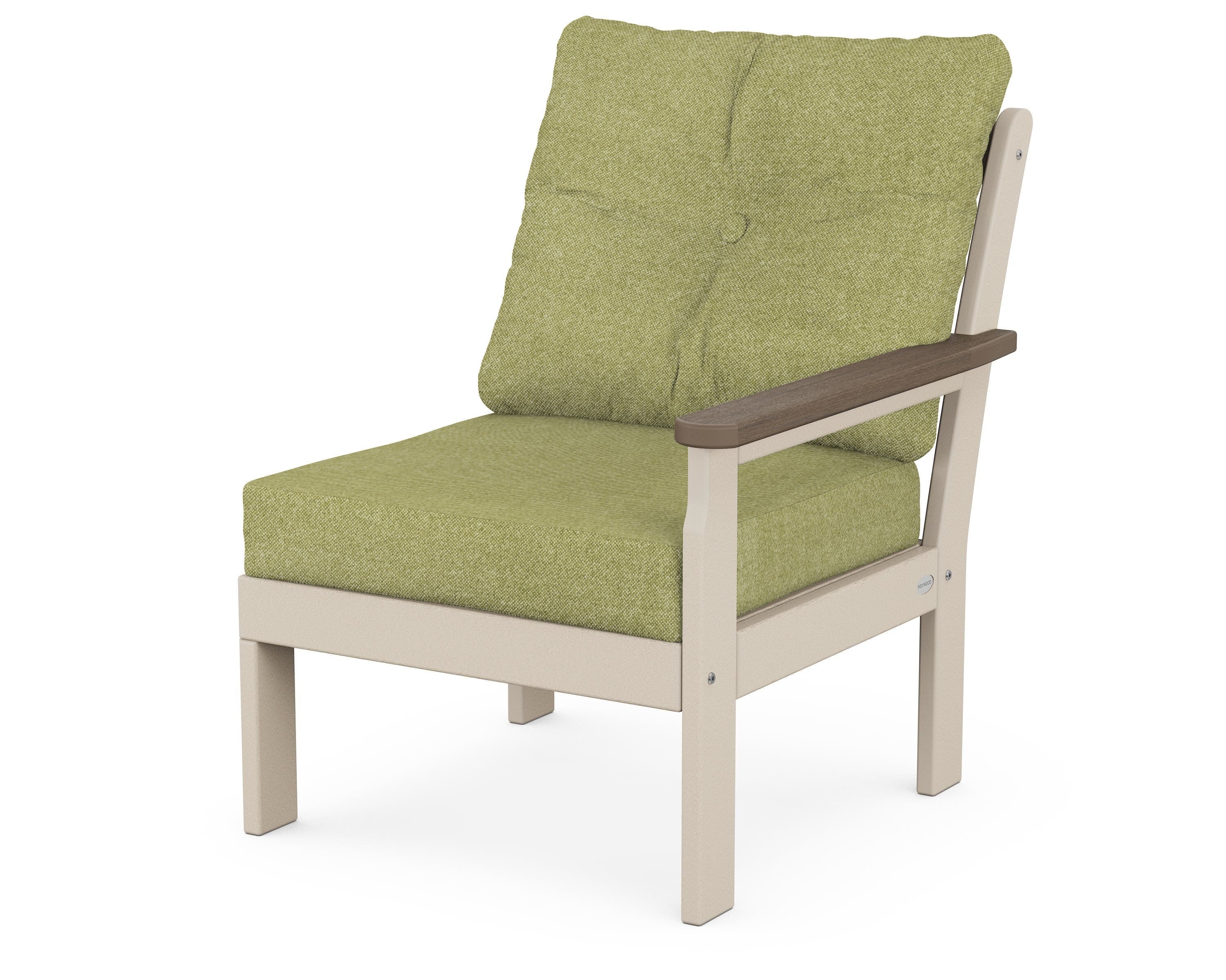 POLYWOOD® Vineyard Modular Right Arm Chair in Sand / Kona / Chartreuse Boucle