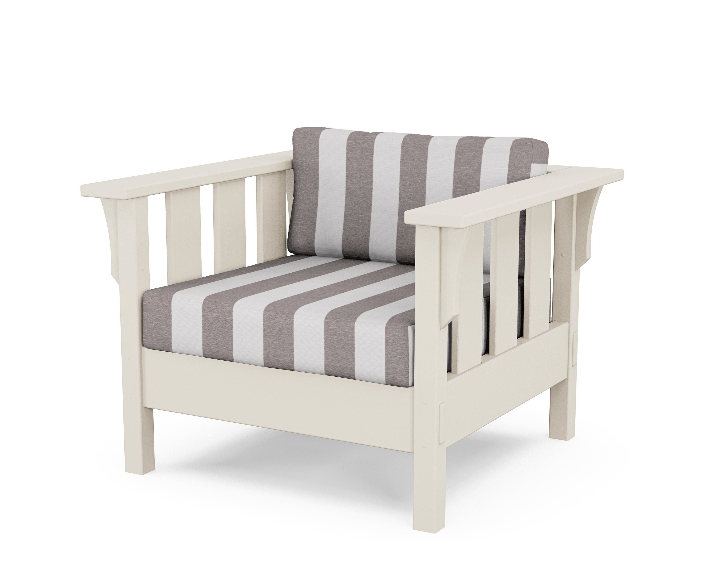 Martha Stewart by POLYWOOD® Acadia Deep Seating Chair in Sand / Cabana Stripe Grey Mist